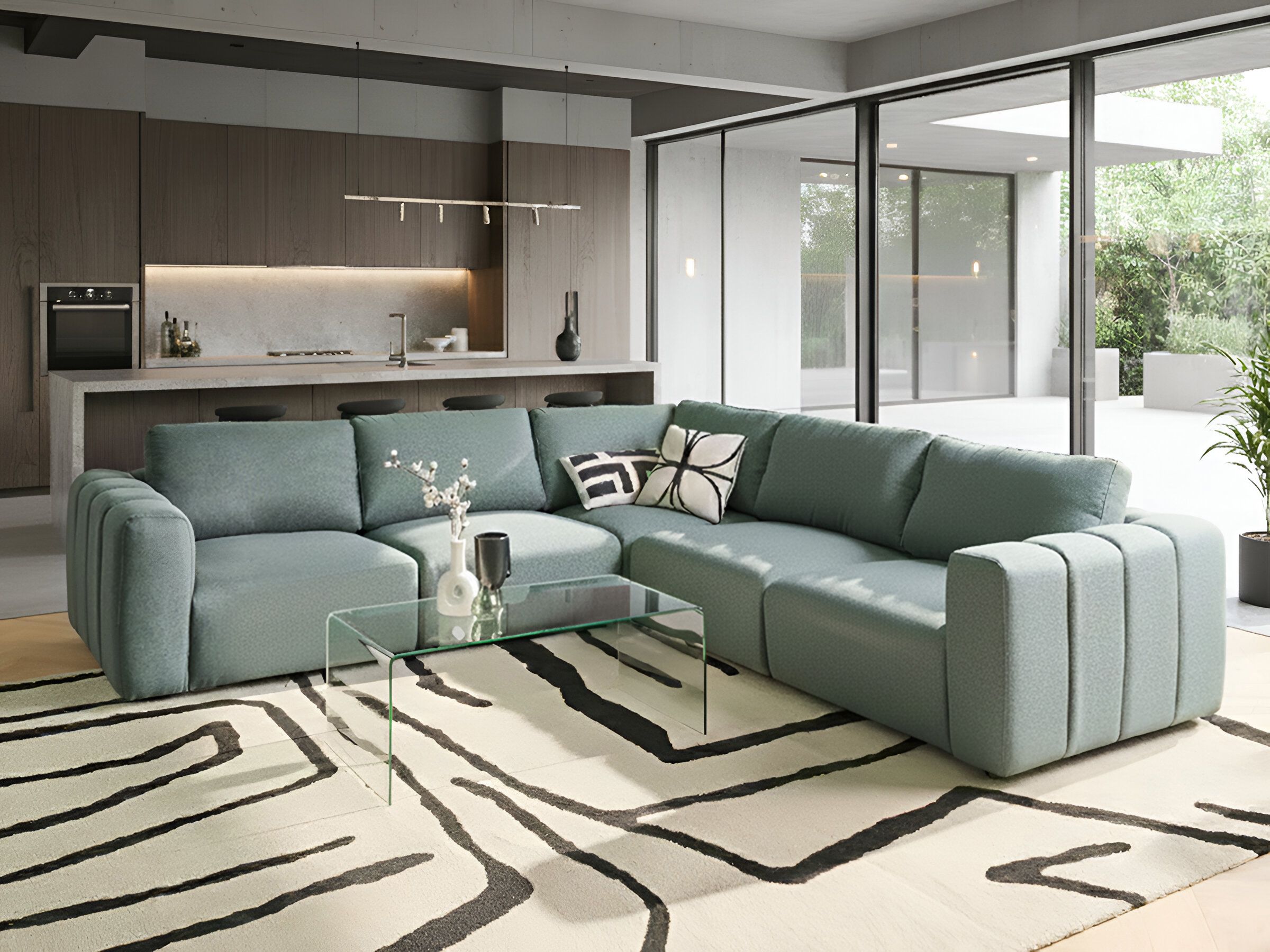 Modular Corner Sofa 5 Seater KIVVIK Fabric Green Left Hand