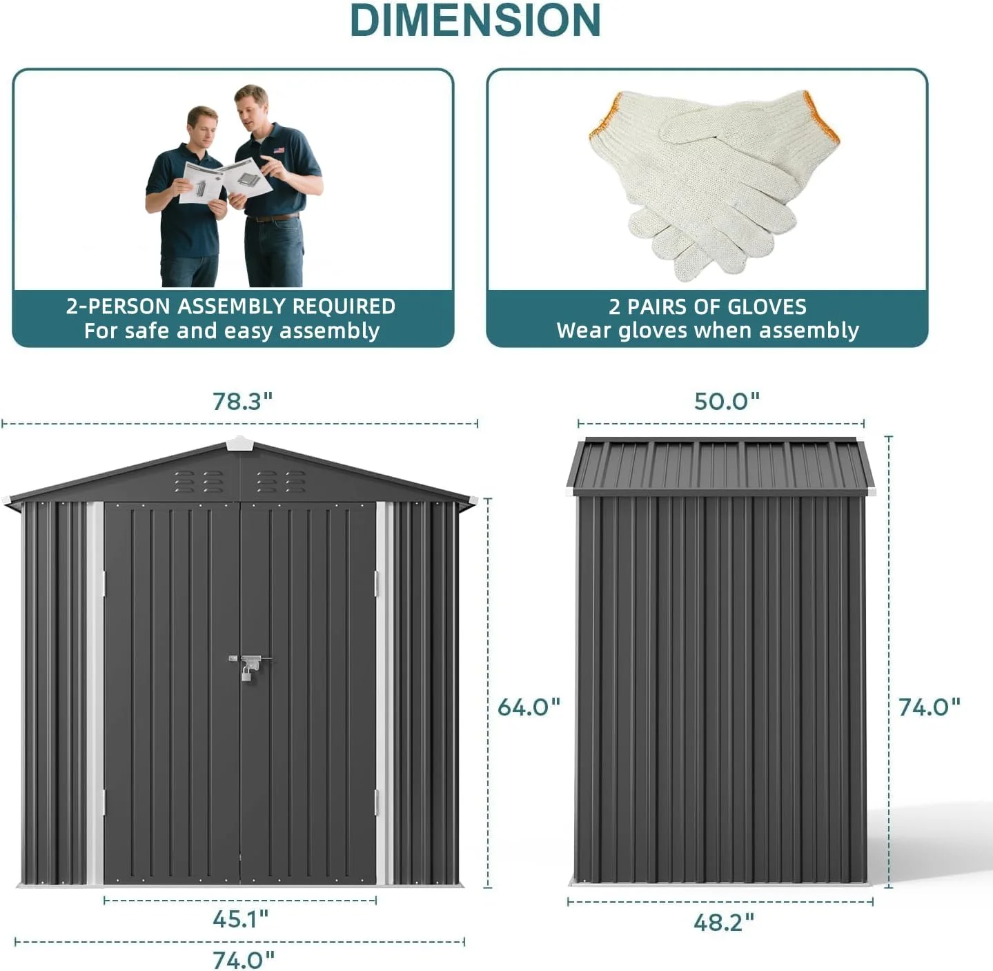 6x4FT Metal Outdoor Storage Shed, Garden Tool Shed with Lockable Doors & Slooping Roof for Backyard,Patio,Dark Grey - Image 9
