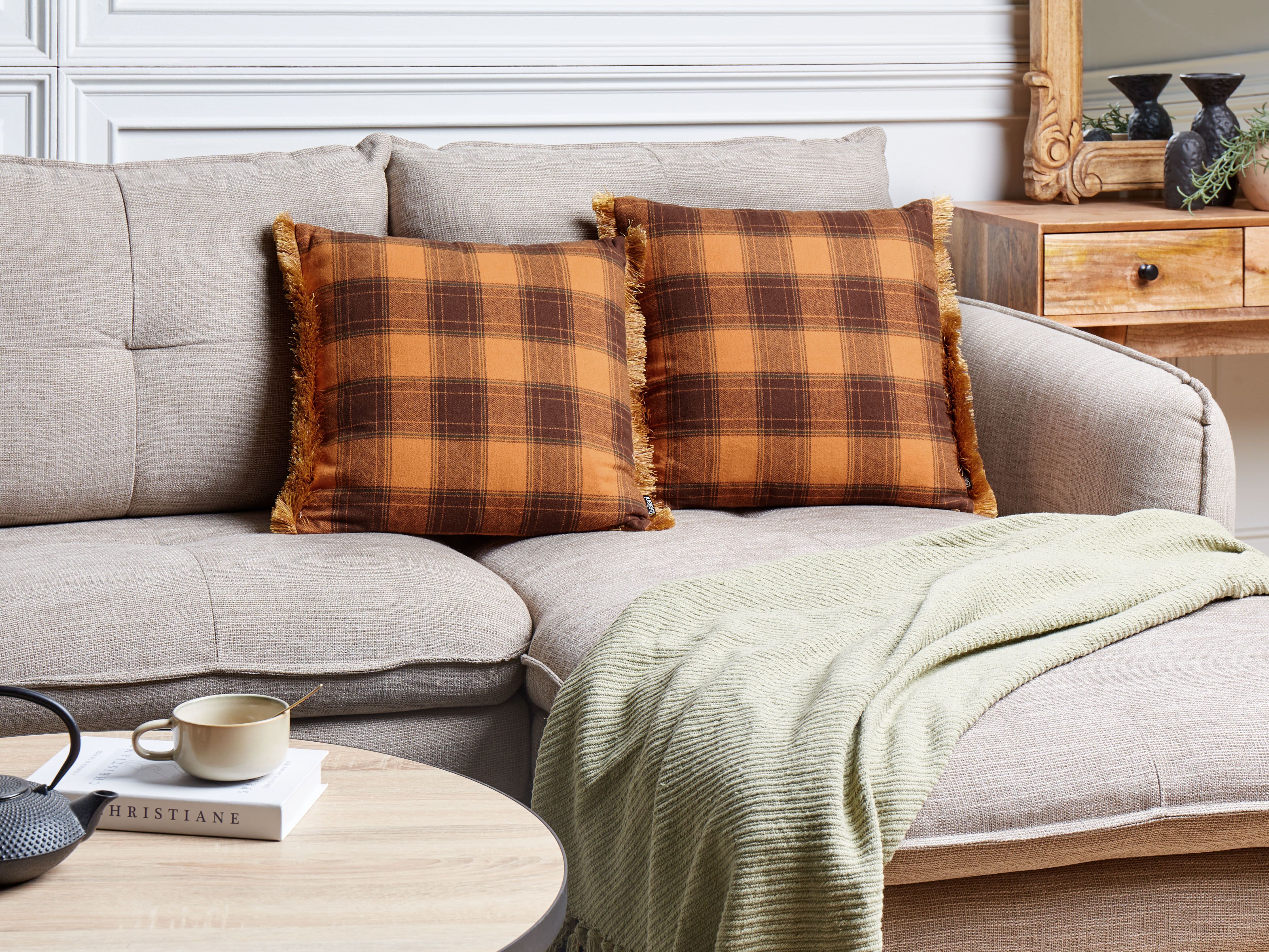 Set of 2 Decorative Cushions BARJA 45 x 45 cm Orange Checked
