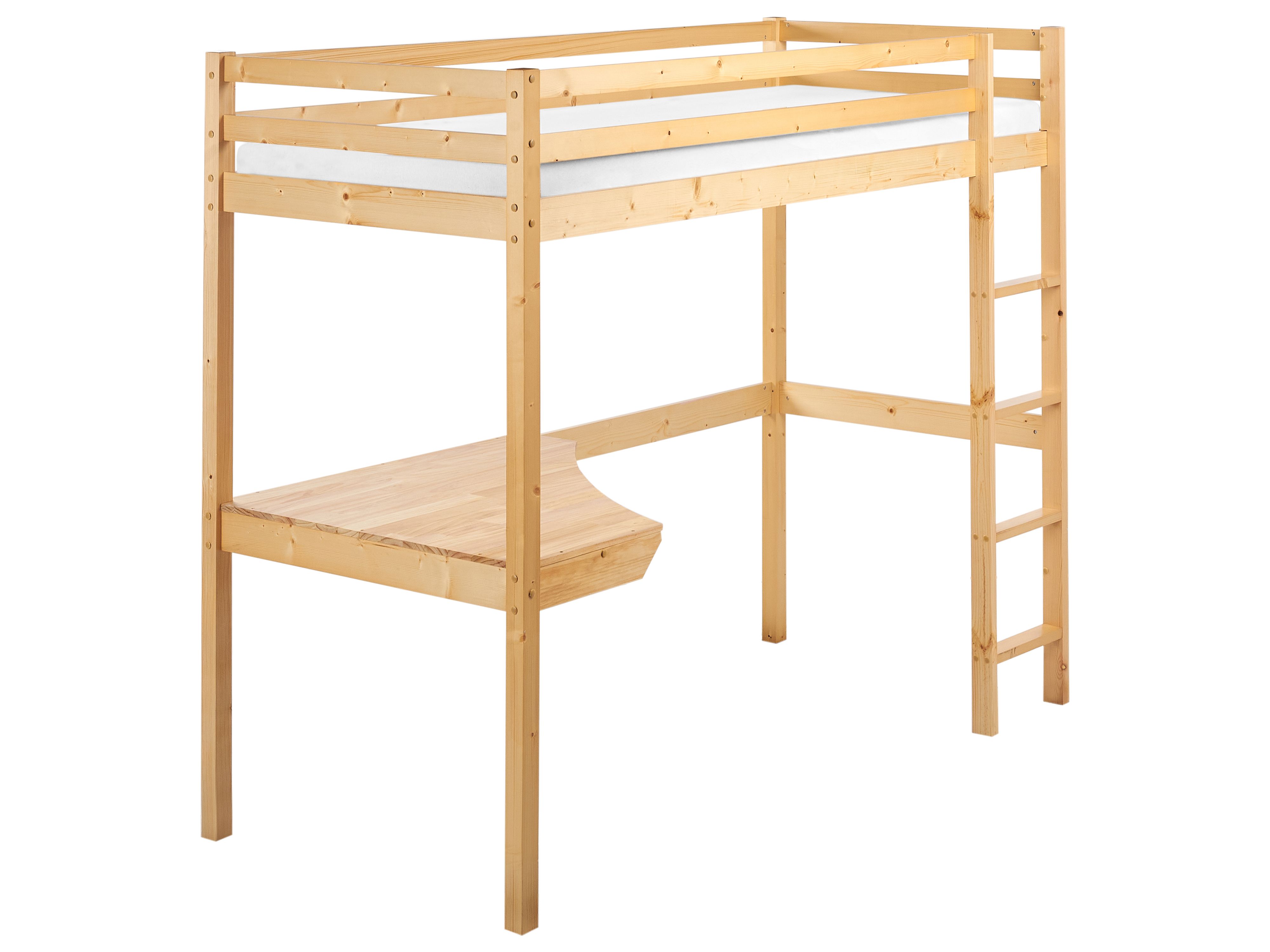 High Sleeper Bed with Desk Pine Wood LOURY 90 x 200 cm (EU Single) Light Brown