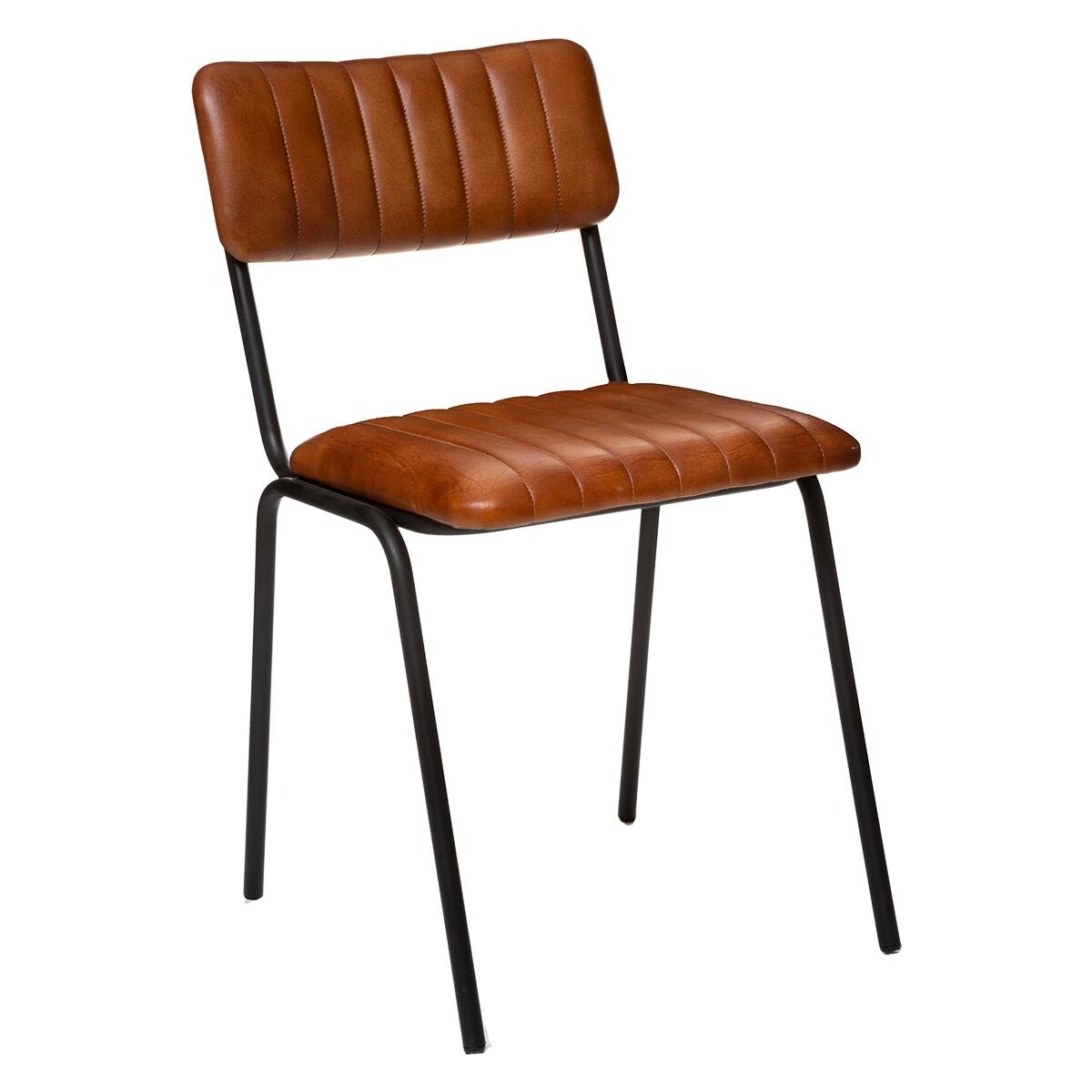 Chair "Dario" Metal, cognac brown leather