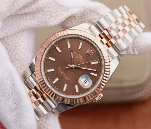 Replica Rolex DateJust 41mm 126331 RG Wrapped Brown Dial SS/RG SS Bracelet A3235 - Elite Watch Atelier