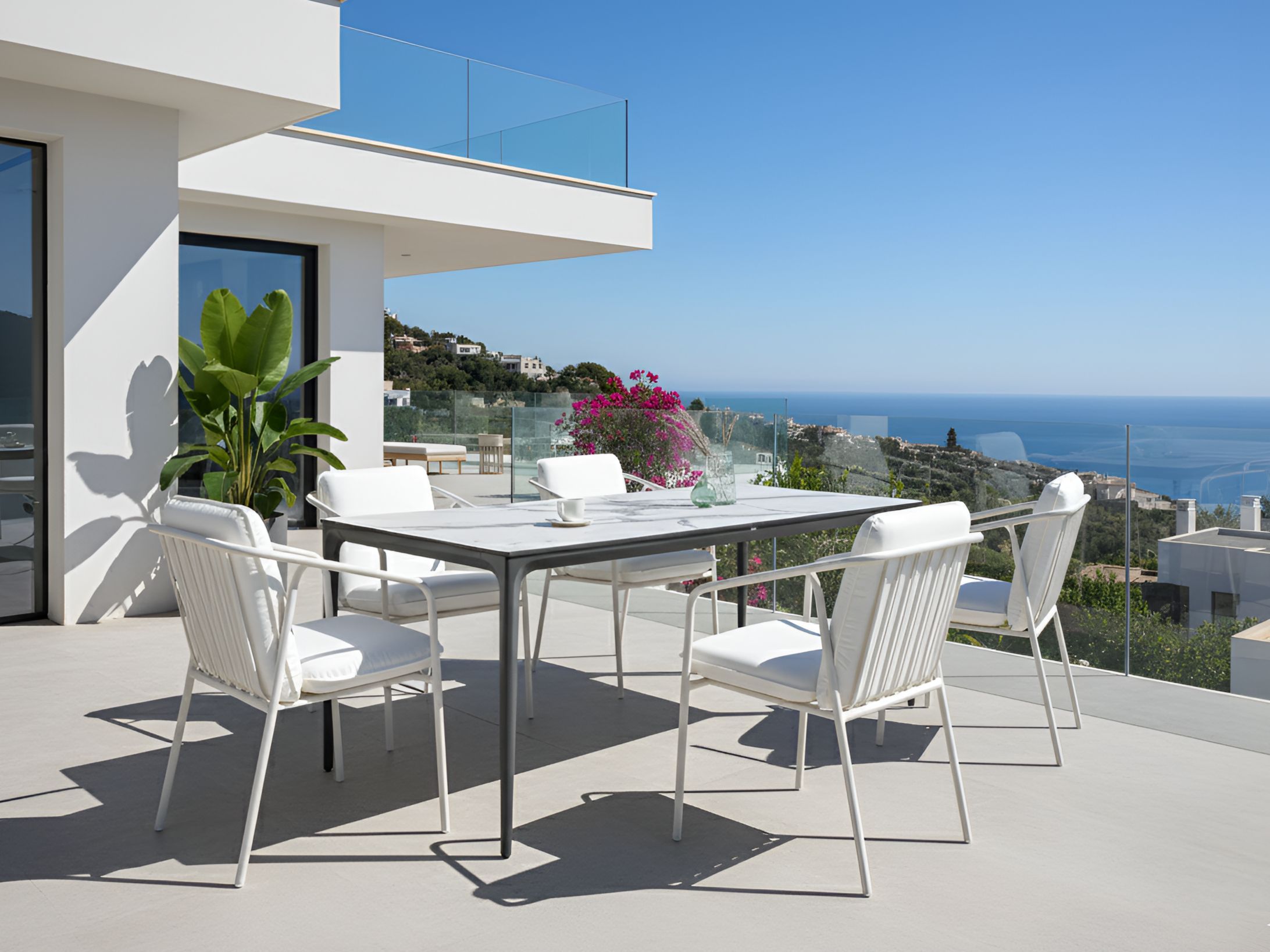 Garden Dining Table SOVARETO 180 cm 90 cm Marble Effect White Marble