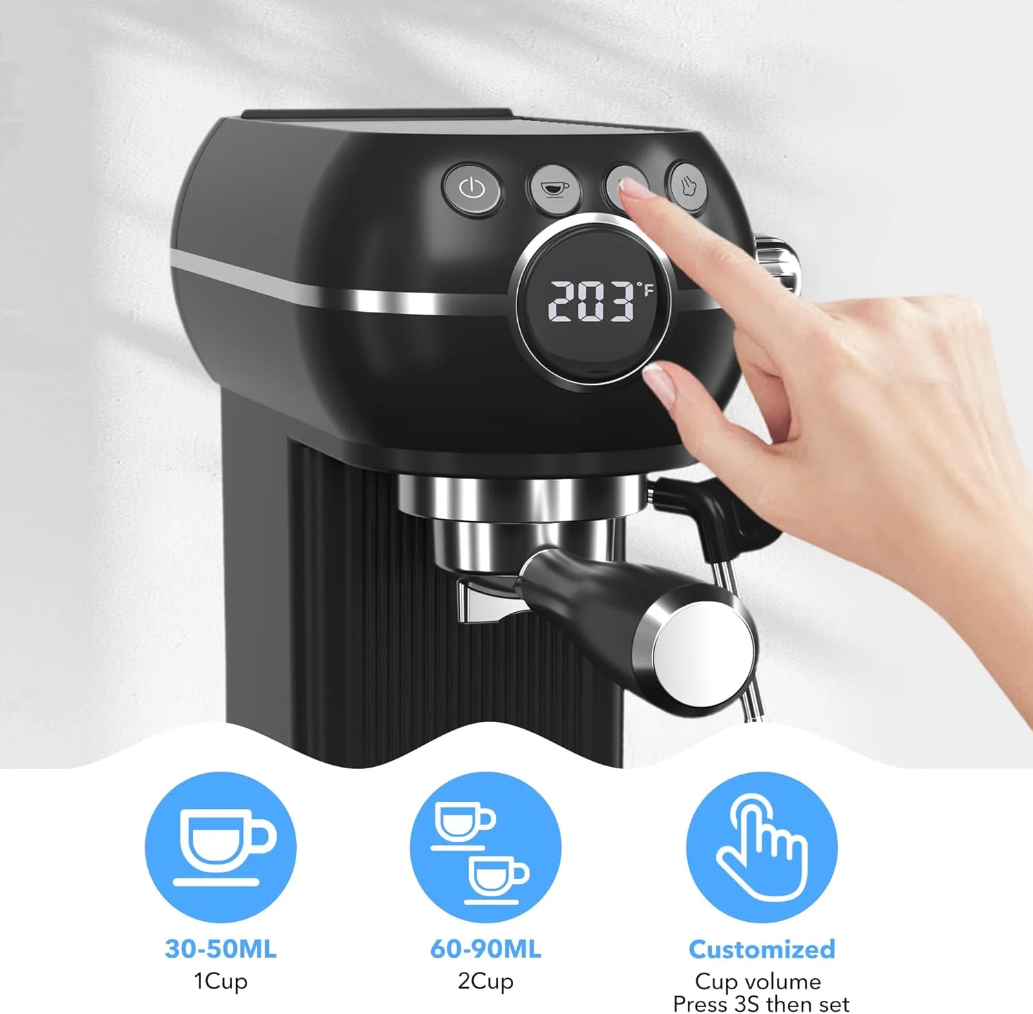 HBN Espresso Machine, 20 Bar Professional Espresso Maker with Milk Frother Steam Wand, Compact Coffee Machine with 27oz Removable Water Tank for Cappuccino, Latte, Americano