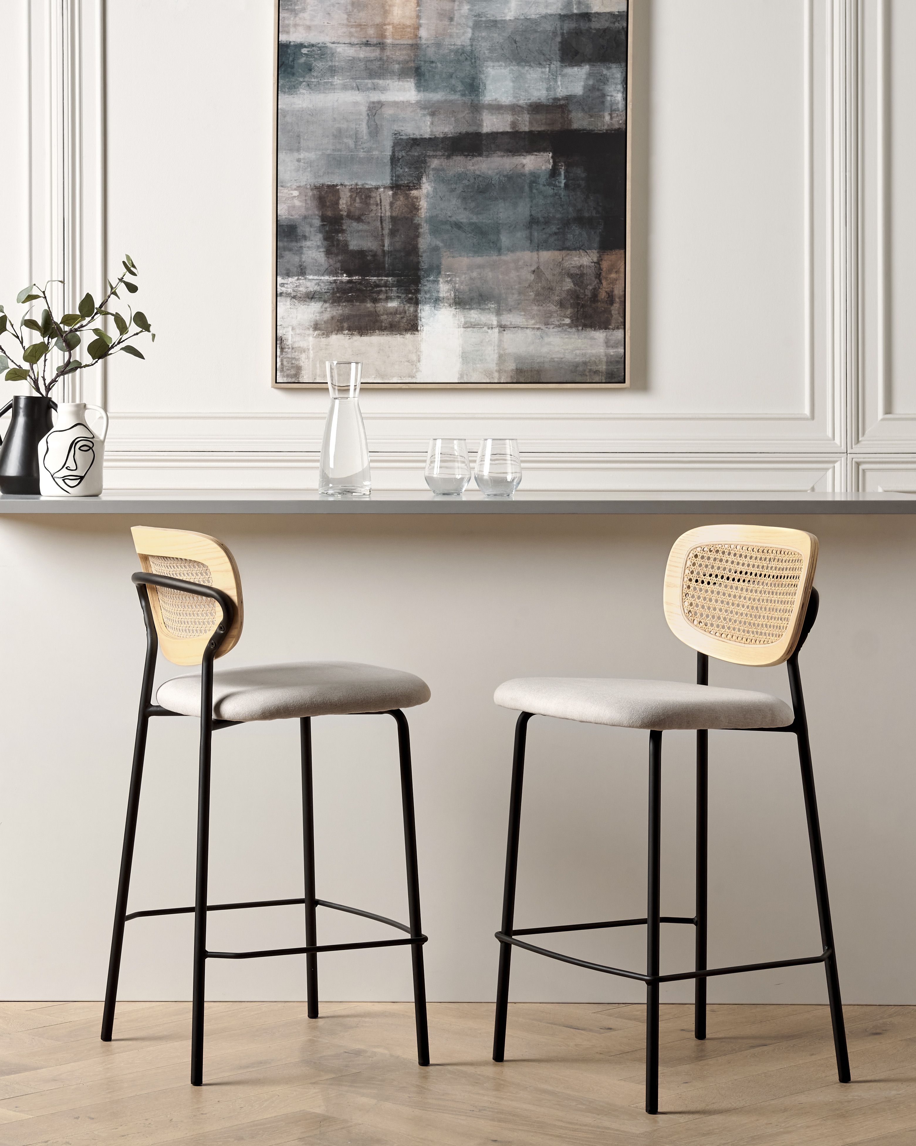 Set of 2 Bar Chairs MAYETTA Rattan Light Beige
