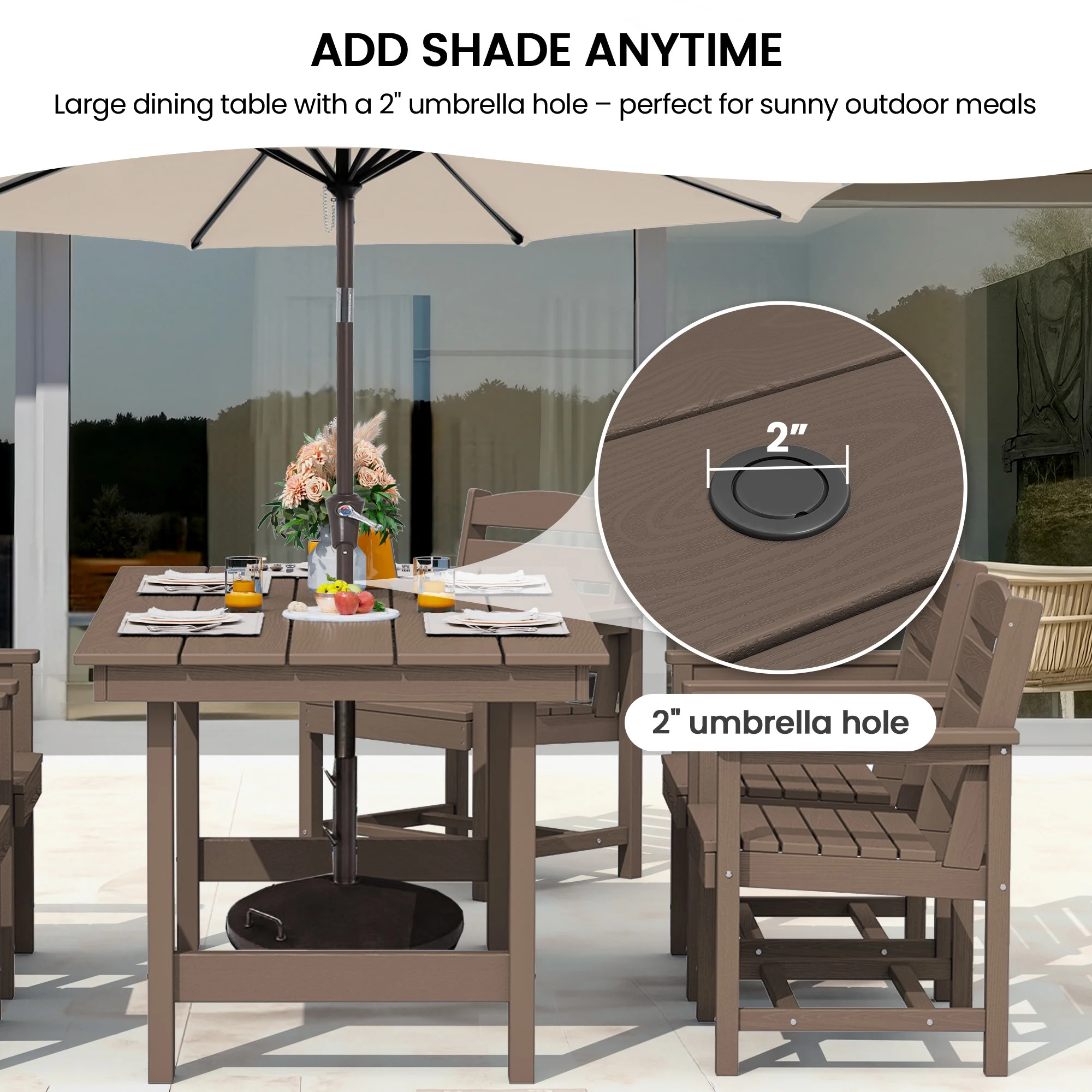 KINGYES 7-Piece Outdoor Dining Set, HDPE Patio Table and Chairs with Umbrella Hole, Gray - Image 52