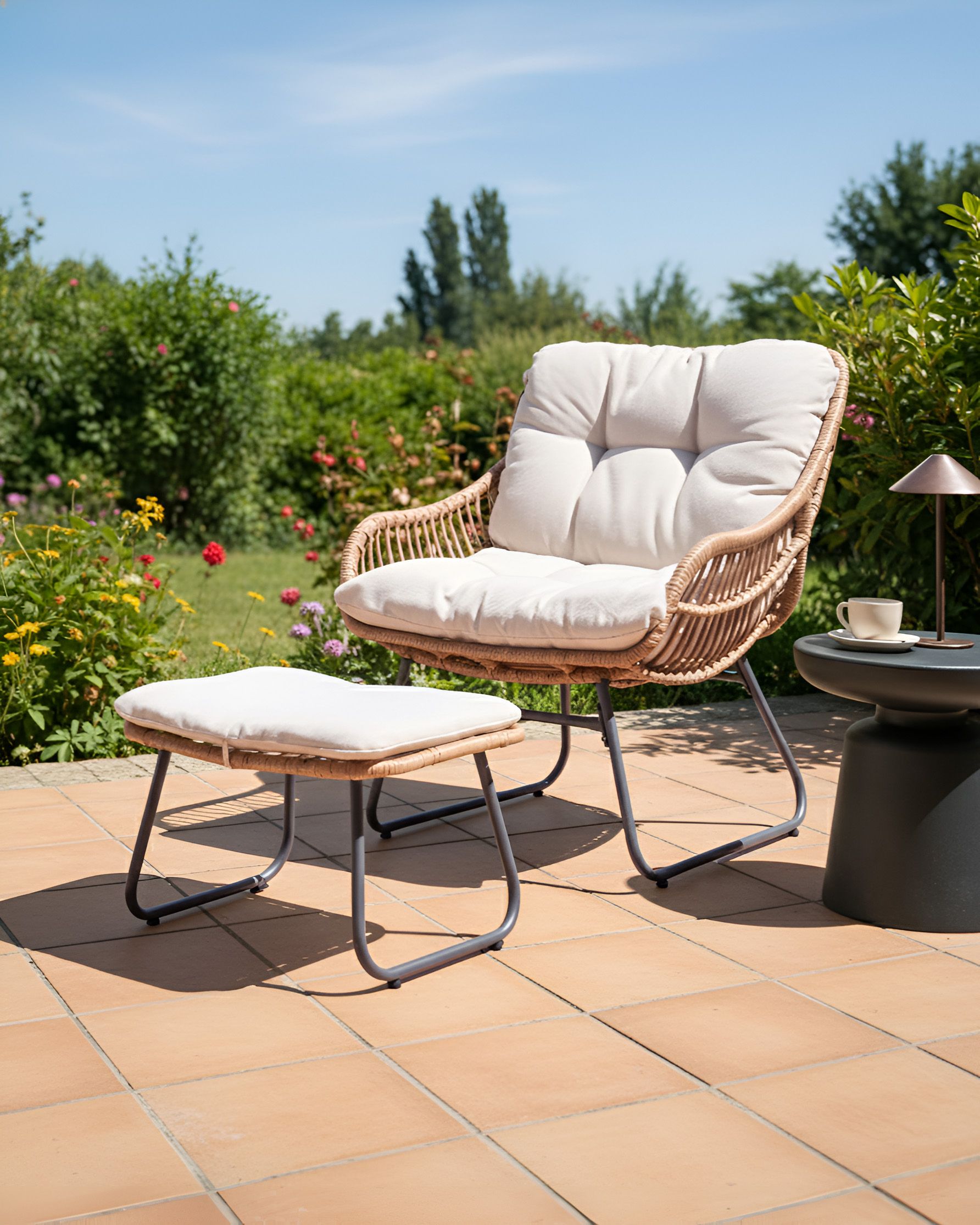 Garden Chair MESTRE with Footstool PE Rattan Light Beige