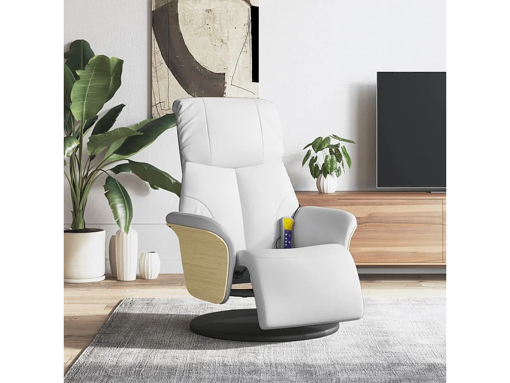 Fauteuil inclinable-Fauteuil salon de massage repose-pieds blanc similicuir SHL5458