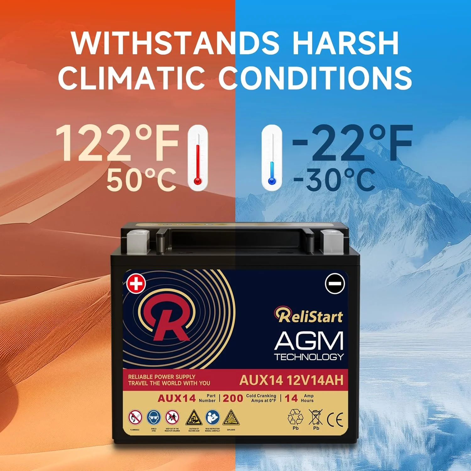 Relistart AUX14 Auxiliary Battery, 12V 14Ah AGM Battery, 200CCA, Rechargeable AGM Car Battery, Maintenance Free 36 Months Warranty - Image 4