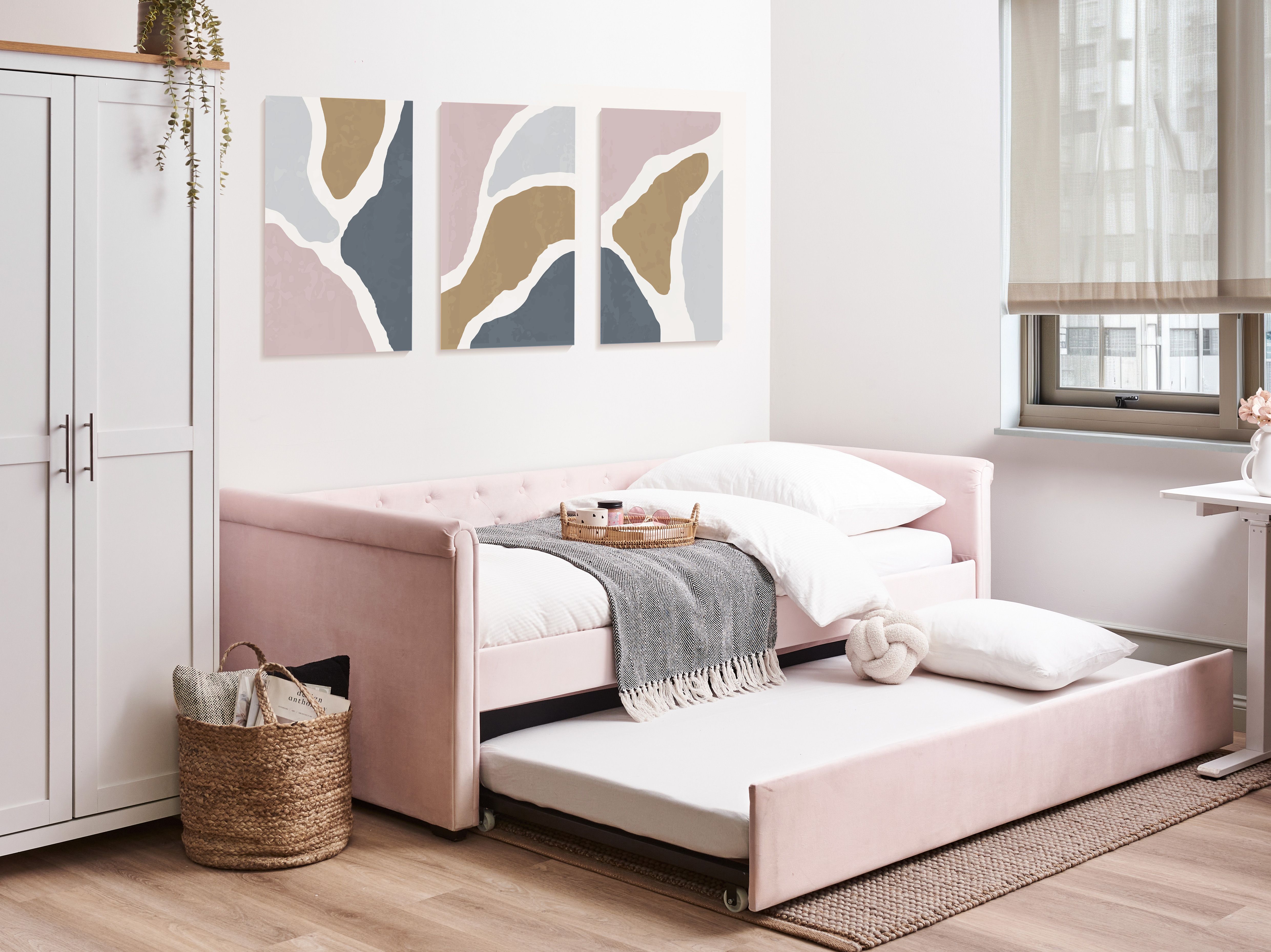 Trundle Bed Velvet LIBOURNE 90 x 200 cm (EU Single) Pastel Pink