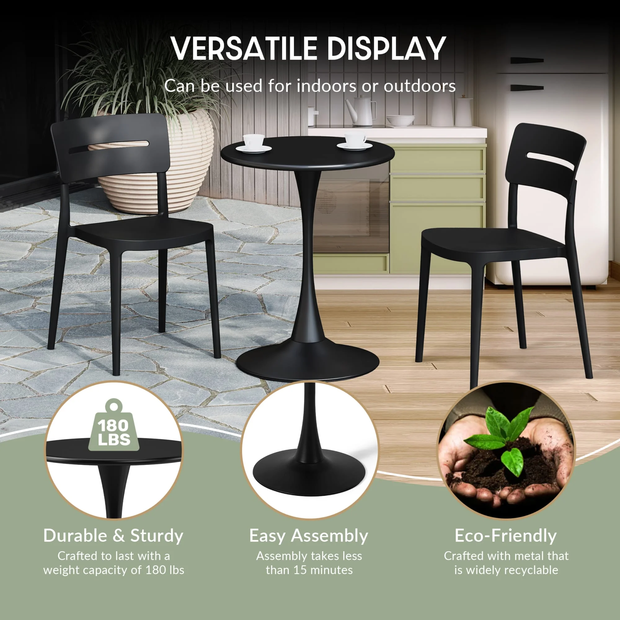 WestinTrends Playa 3-Piece Outdoor Round Metal Dining Table Set And Stackable Resin Patio Dining Side Chairs, Olive Green - Image 46