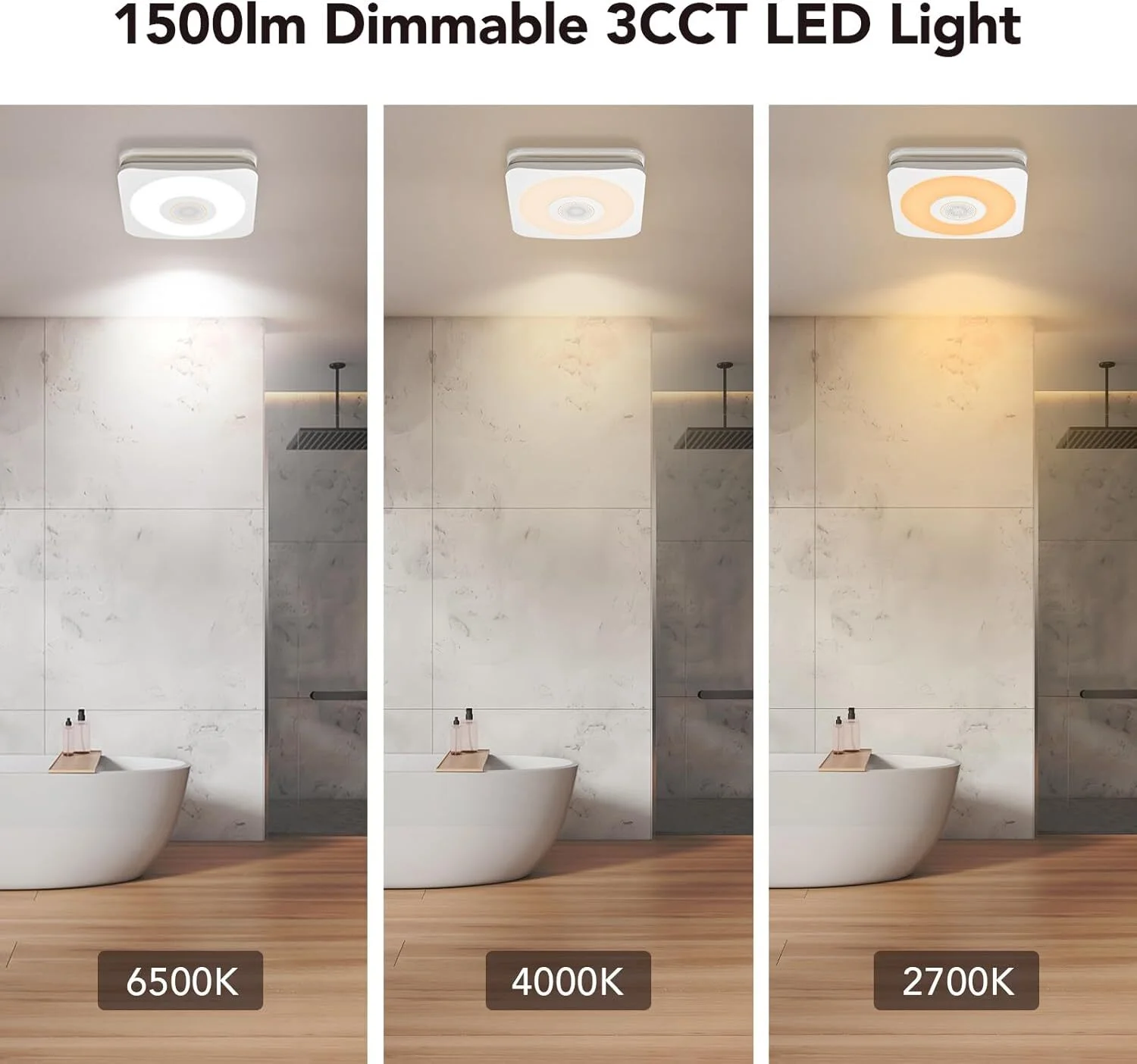 OREiN Bathroom Fan with Bluetooth Speaker, 110/160 CFM 1.0 Sones Bathroom Exhaust Fan with Light, 40W Shower Vent Fan with Light & Remote, 1500lm LED Light 2700K/4000K/6500K & Nightlight, Music Sync - Image 8