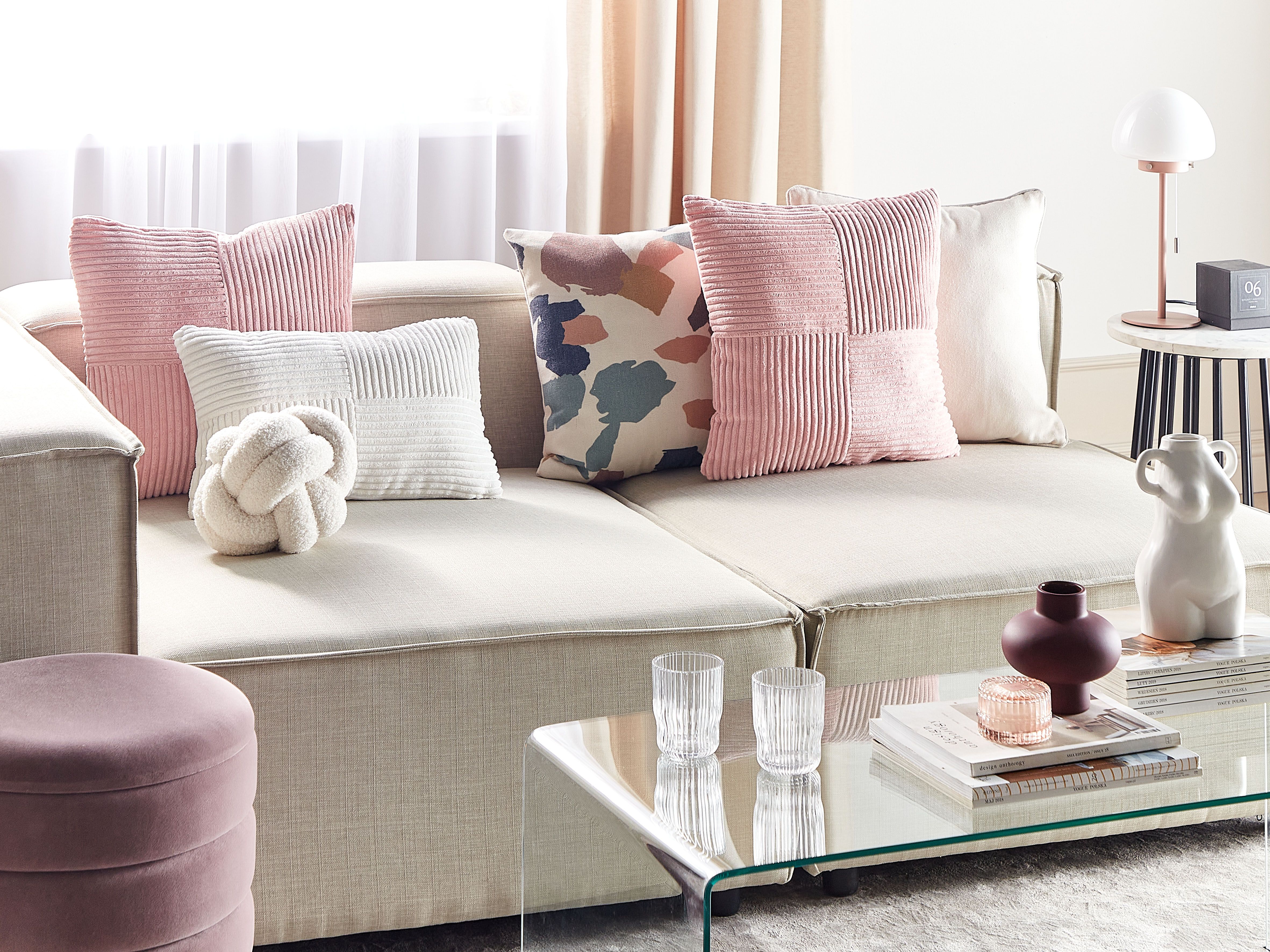 Set of 2 Decorative Cushions MILLET Corduroy 43 x 43 cm Pink Geometric Pattern