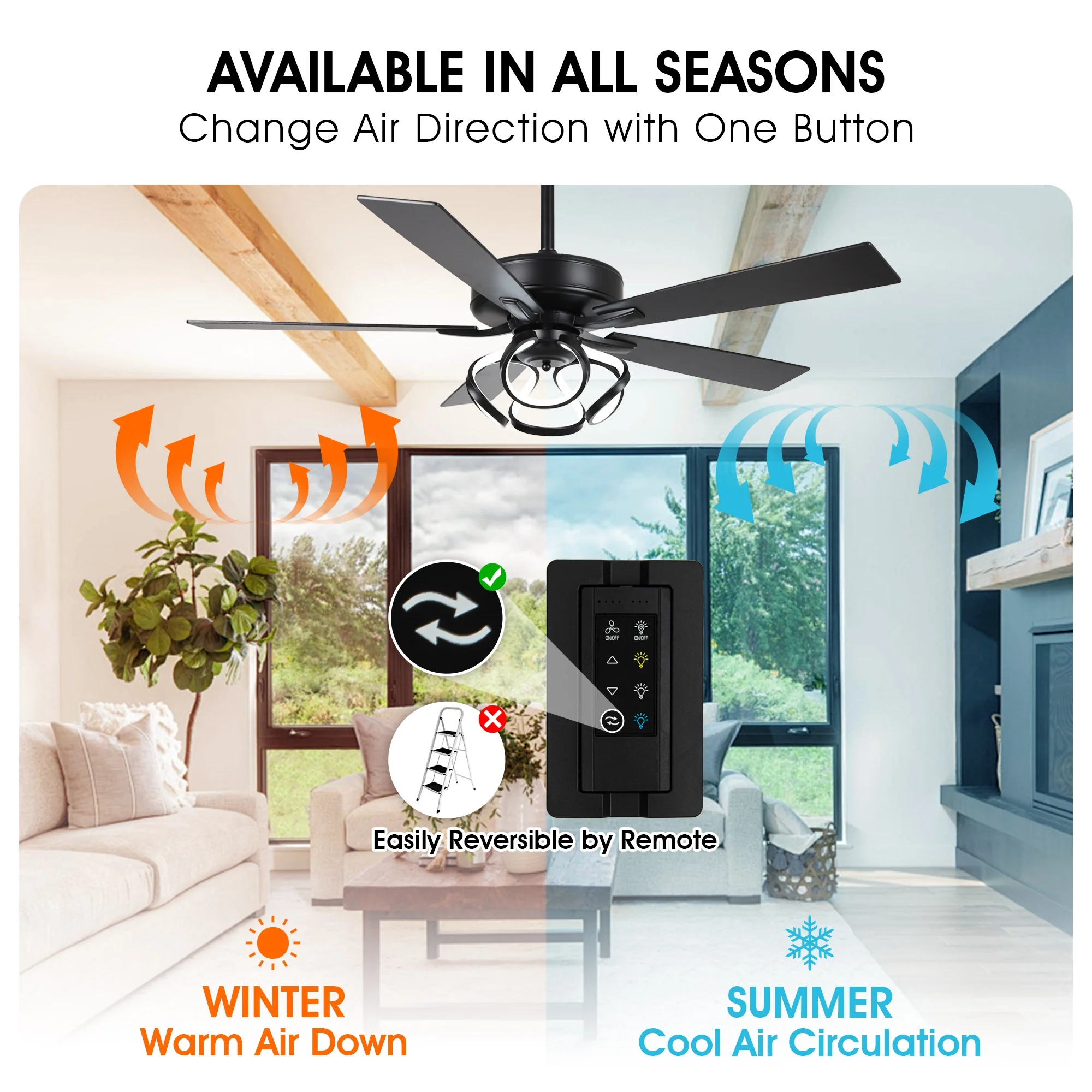 Parrot Uncle 52-Inch Contemporary Chrome Ceiling Fan with Integrated LED Lights and Remote Control - Image 24