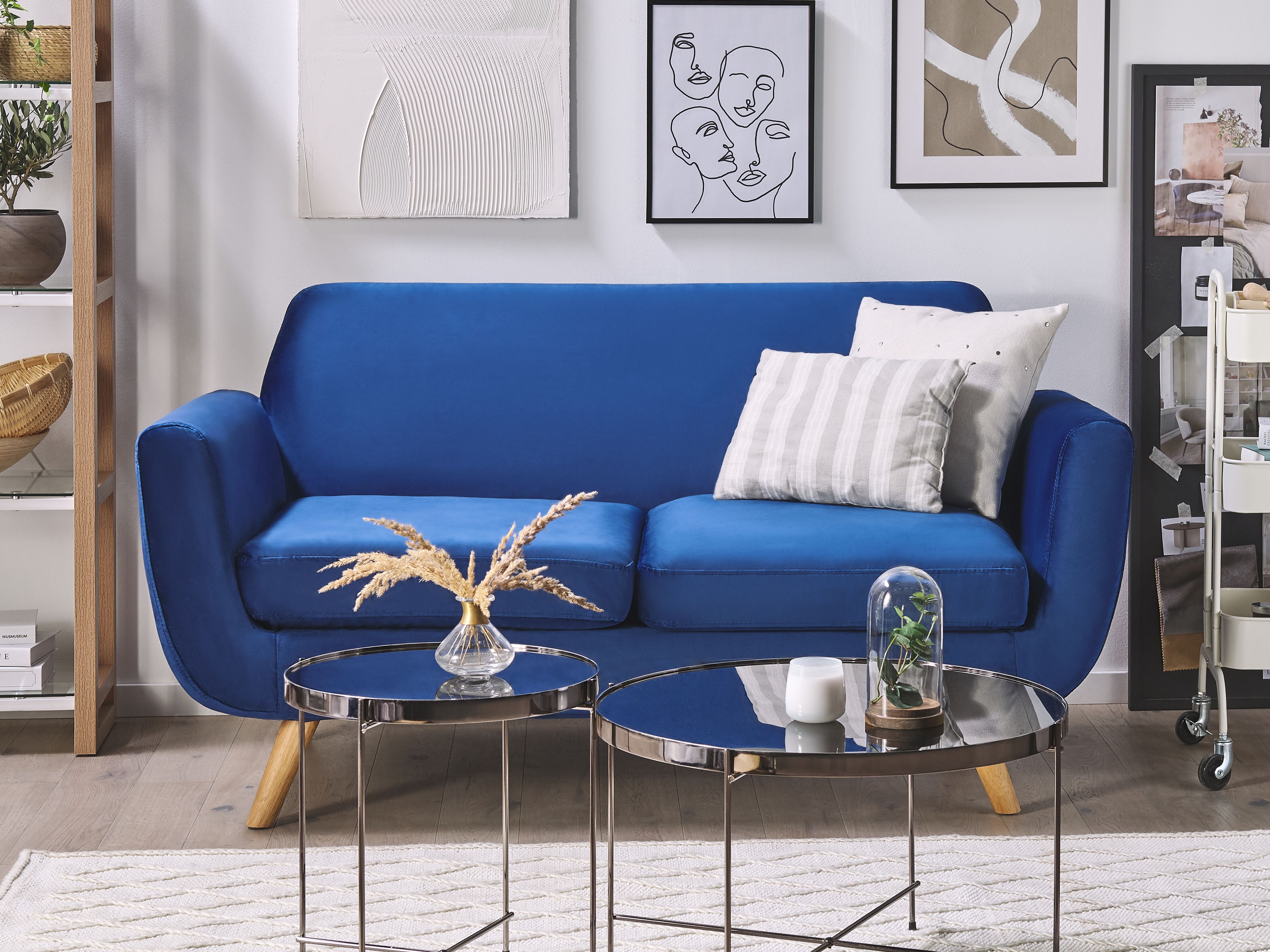 2 Seater Sofa Cover BERNES Velvet Navy Blue