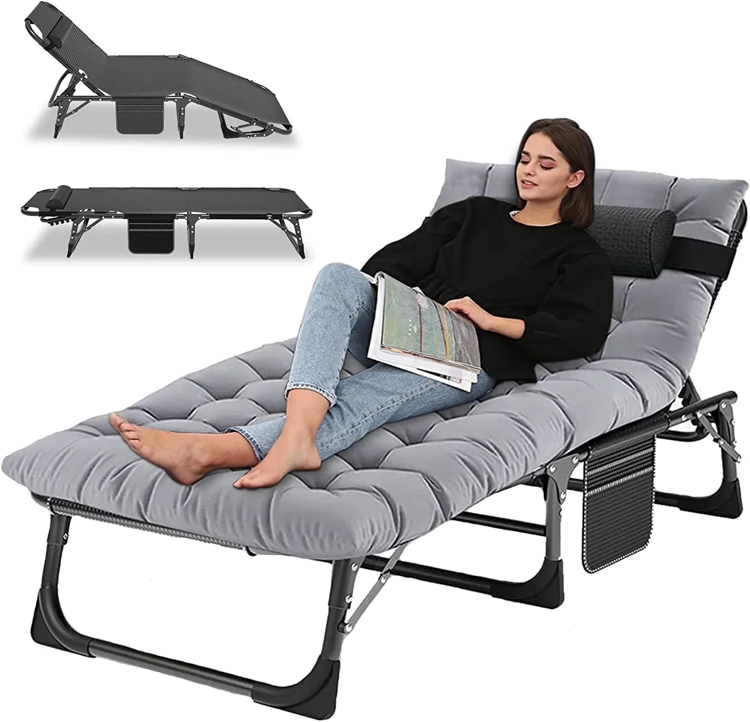 Slsy 5-Position Adjustable Folding Lounge Chair And Cot - 75.2" x 25.6" x 11.8" - Image 2 Slsy 5-Position Adjustable Folding Lounge Chair And Cot - 75.2" x 25.6" x 11.8" - Image 2