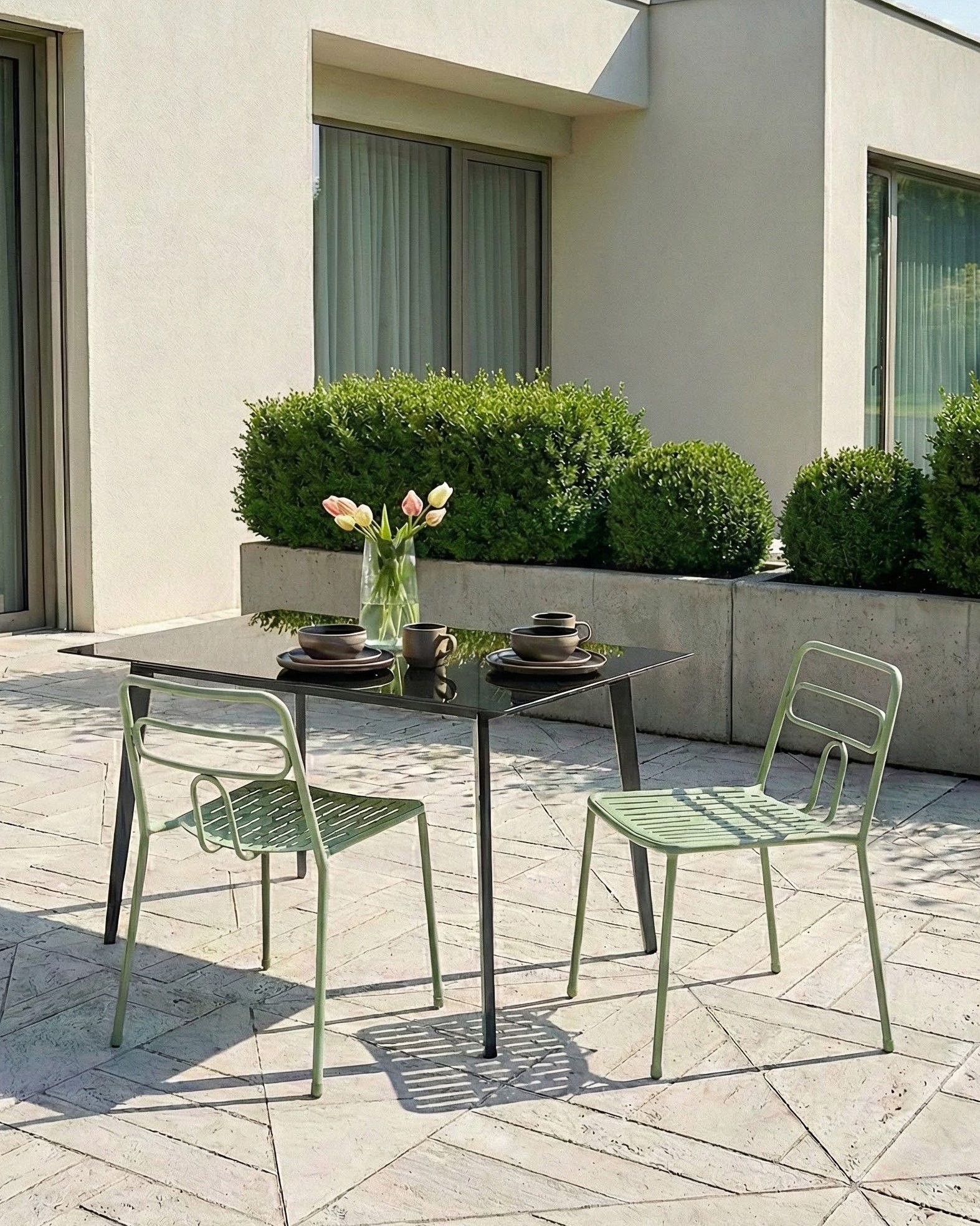 Set of 2 Garden Chairs AGEROLA Metal Light Green