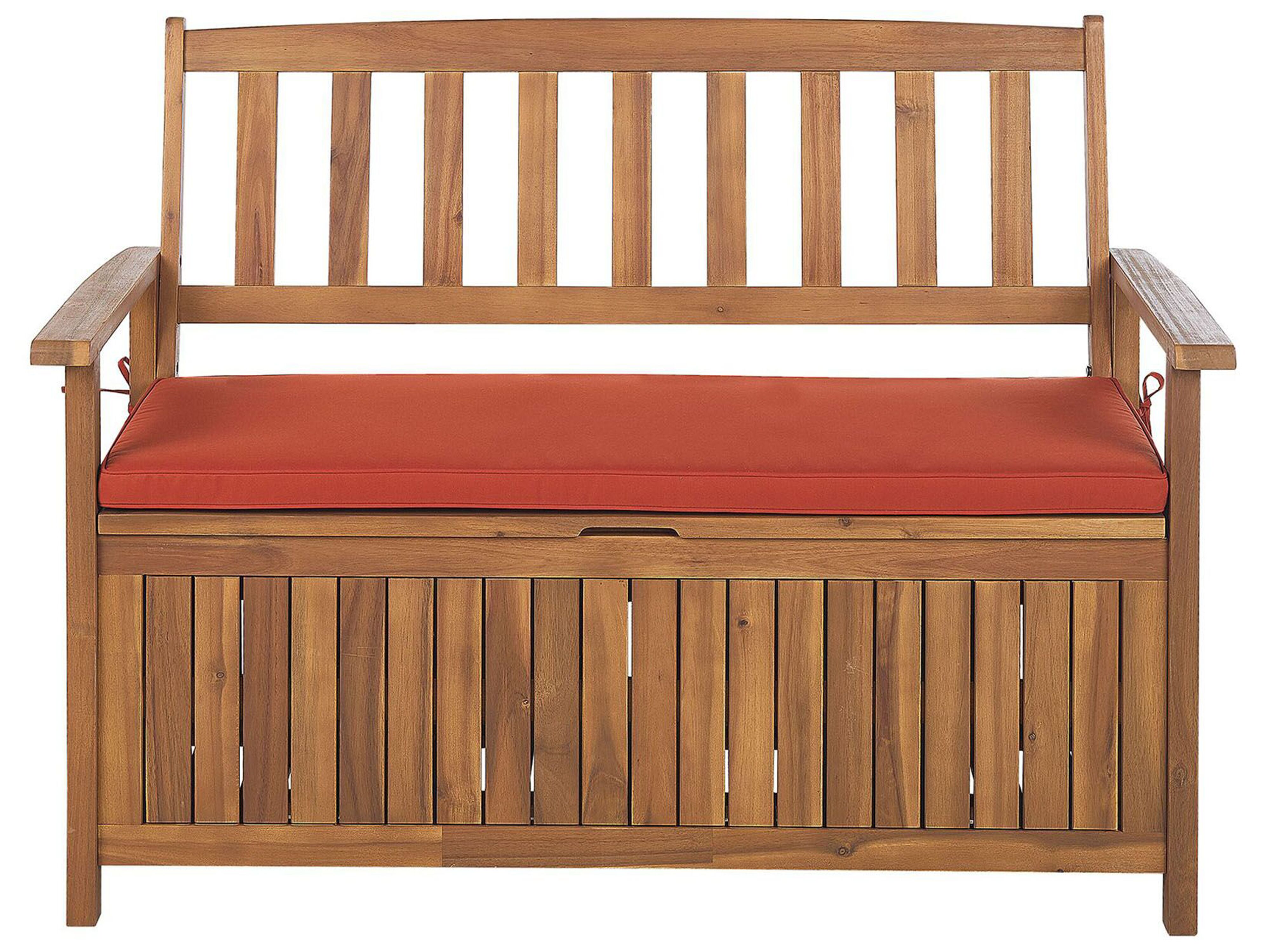 Garden Bench with Cushion SOVANA 120 cm with Storage Acacia Wood Red