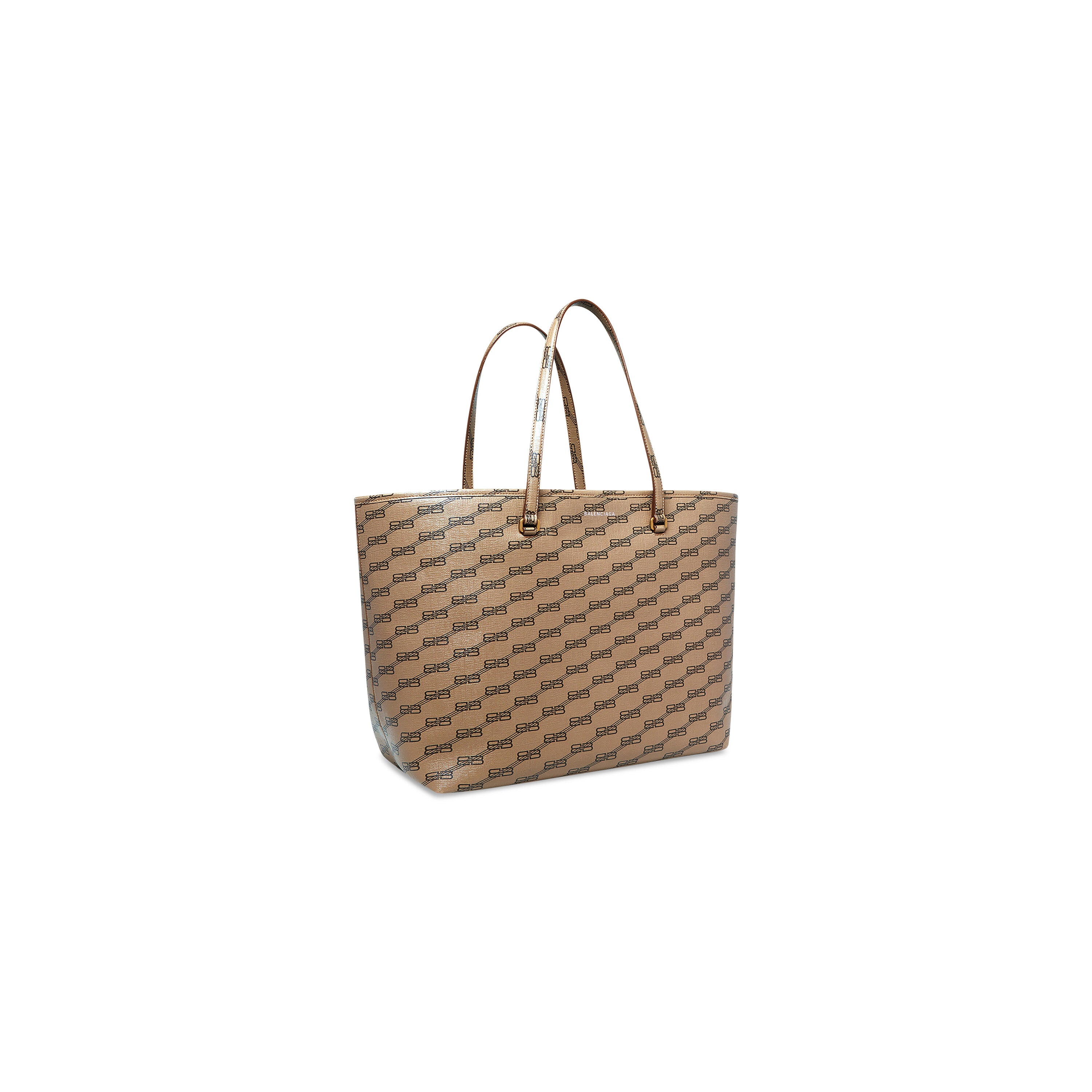 SIGNATURE LARGE EAST-WEST SHOPPER BAG BB MONOGRAM COATED CANVAS IN BEIGE - Replicaclubs