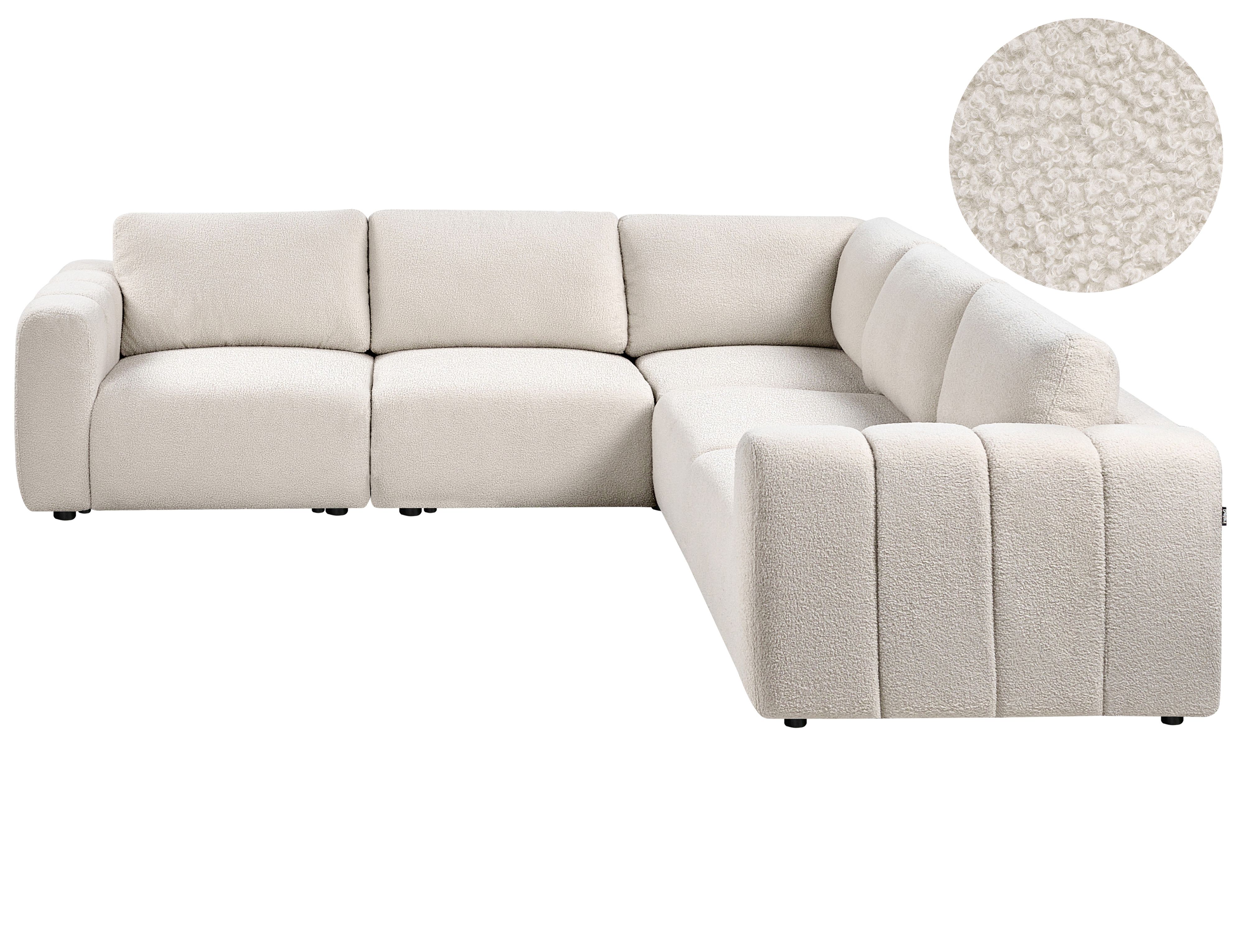 Modular Corner Sofa 5 Seater KIVVIK Boucle Off-White Left Hand