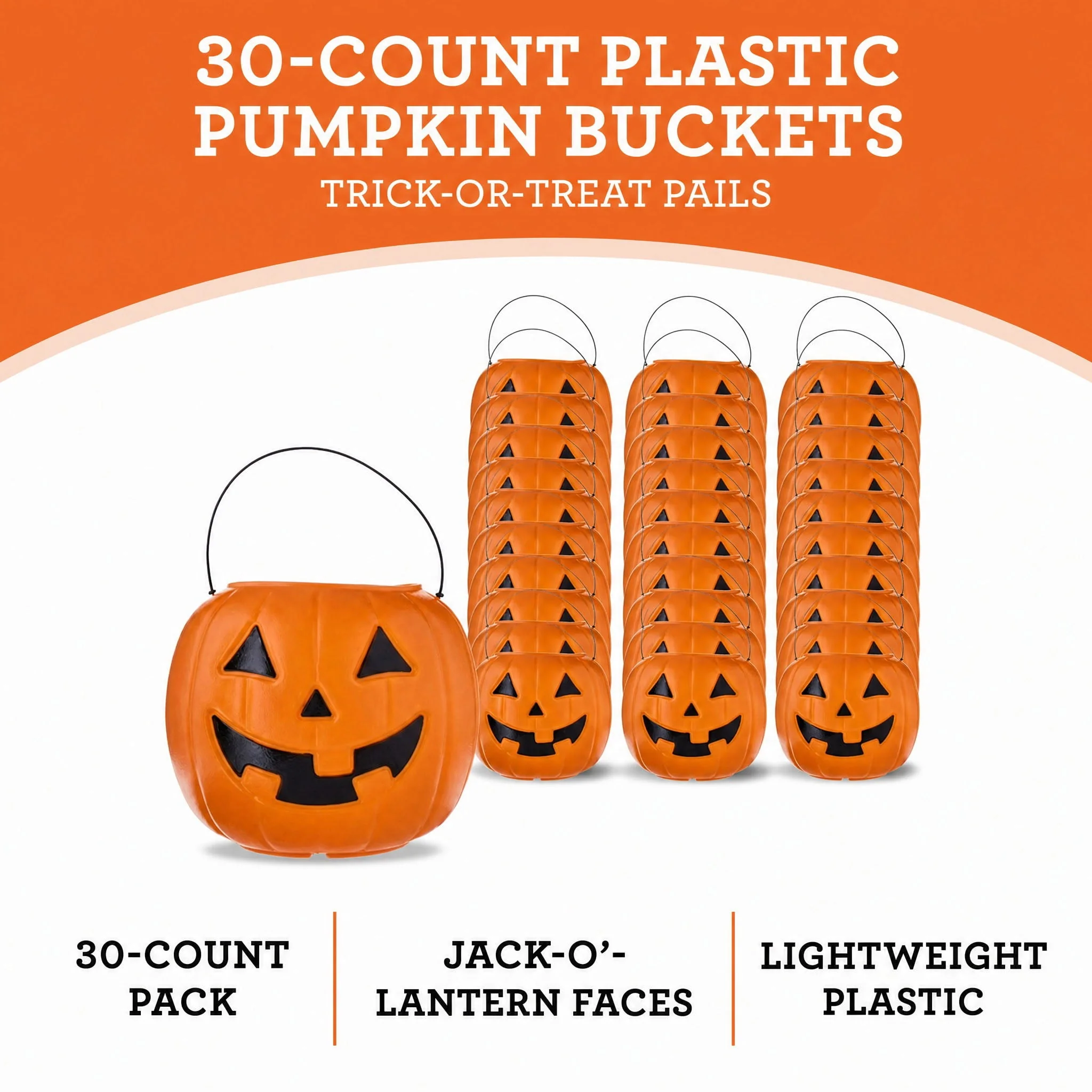 Way To Celebrate 30-Count 8 in Orange Plastic Jack-o'-Lantern Pumpkin Buckets - Image 3 Way To Celebrate 30-Count 8 in Orange Plastic Jack-o'-Lantern Pumpkin Buckets - Image 3