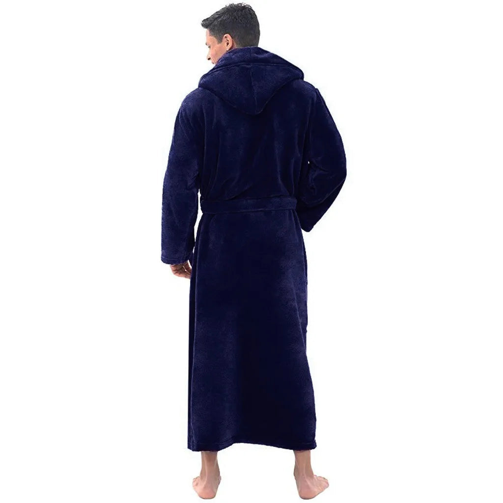Zachte Flanel Herenkamerjas met Capuchon – Comfortabele Lange Badjas voor Ontspanning, Verkrijgbaar in Meerdere Kleuren en Maten