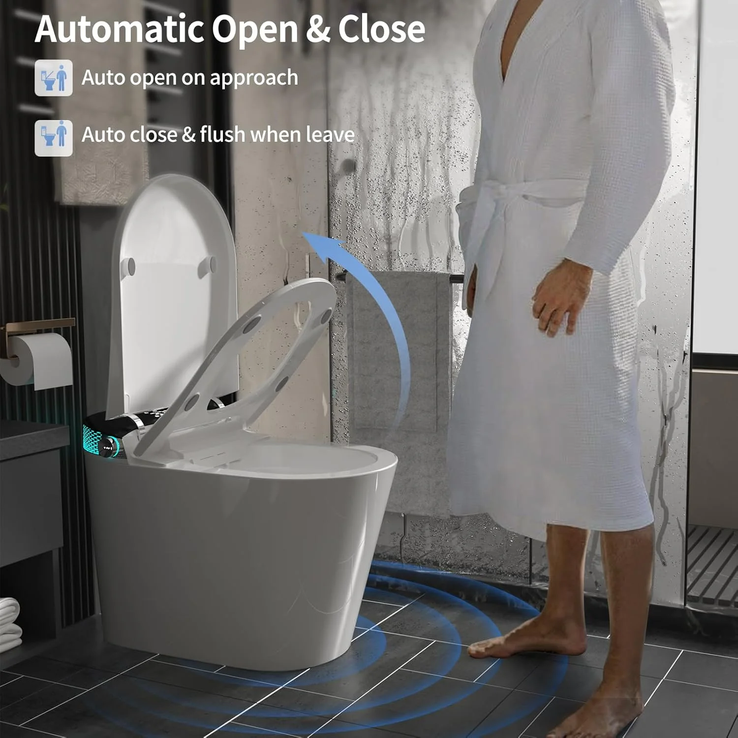 LALAHOO Smart Toilet with Bidet Built in, Auto Open & Close, Elongated Heated seat, Foot Sensor Flush, LED Display, Warm Water Wash, Dryer, Night Light, Black - Image 45