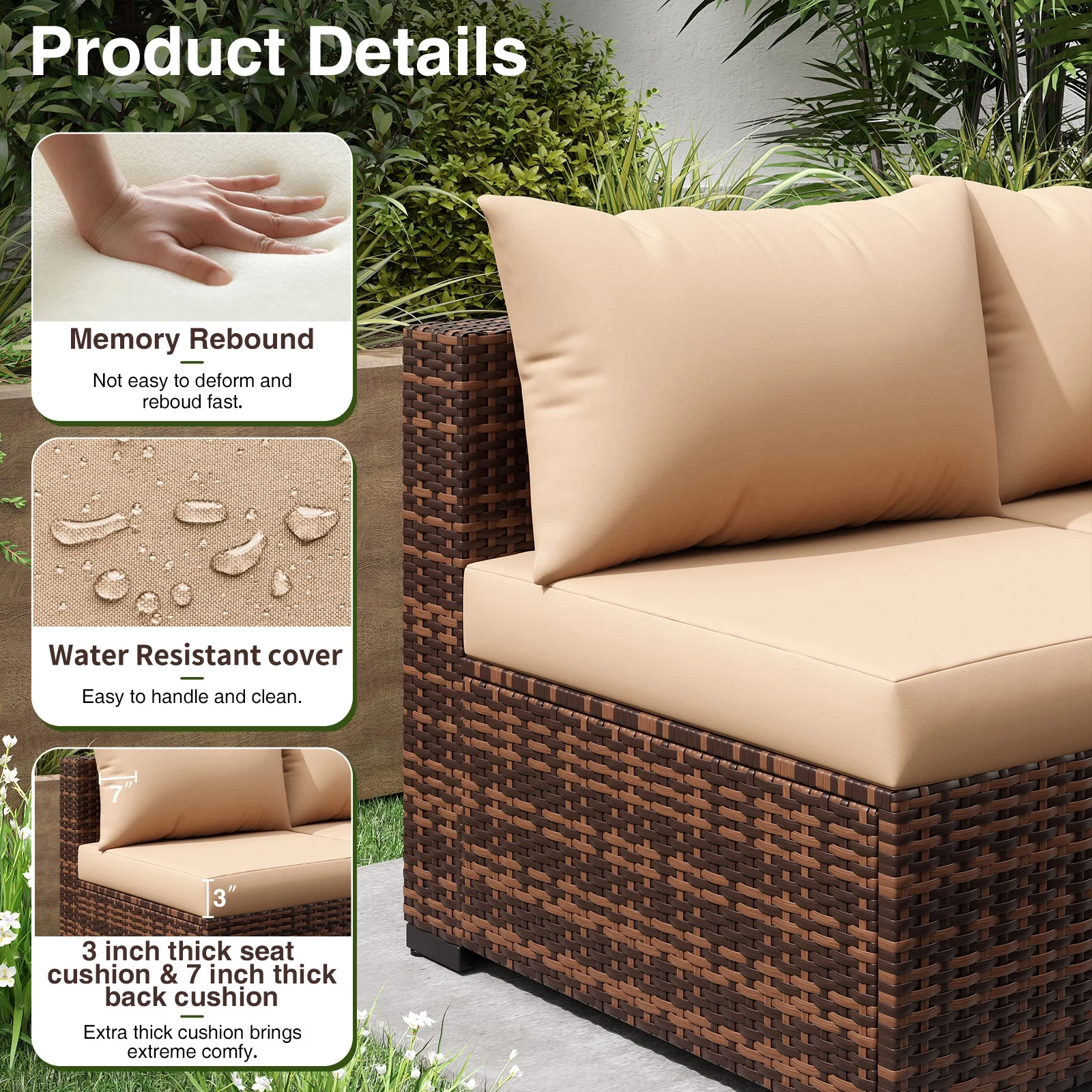 ELPOSUN Patio Furniture Set, Outdoor Patio Furniture Wicker Furniture Couch Set, 5 Pieces Outdoor Sectional Sofa, Patio Furniture Set, Outdoor Patio Set for Balcony Furniture (Grey) - Image 15
