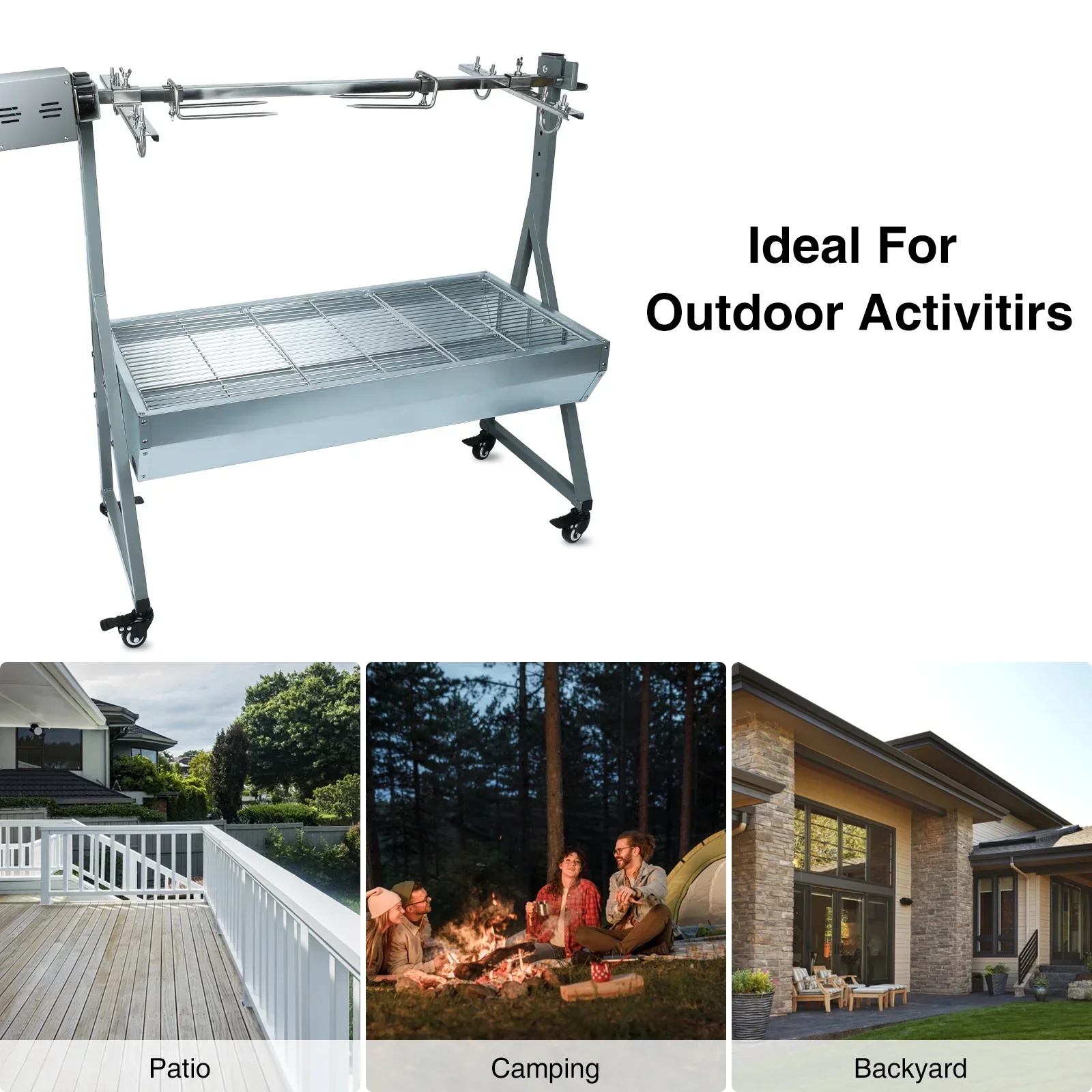 Rocita Charcoal Rotisserie Grill Roaster 132lbs, 38.5in x 18.1in, Stainless Steel, 25W Motor And Hand Crank - Image 9 Rocita Charcoal Rotisserie Grill Roaster 132lbs, 38.5in x 18.1in, Stainless Steel, 25W Motor And Hand Crank - Image 9