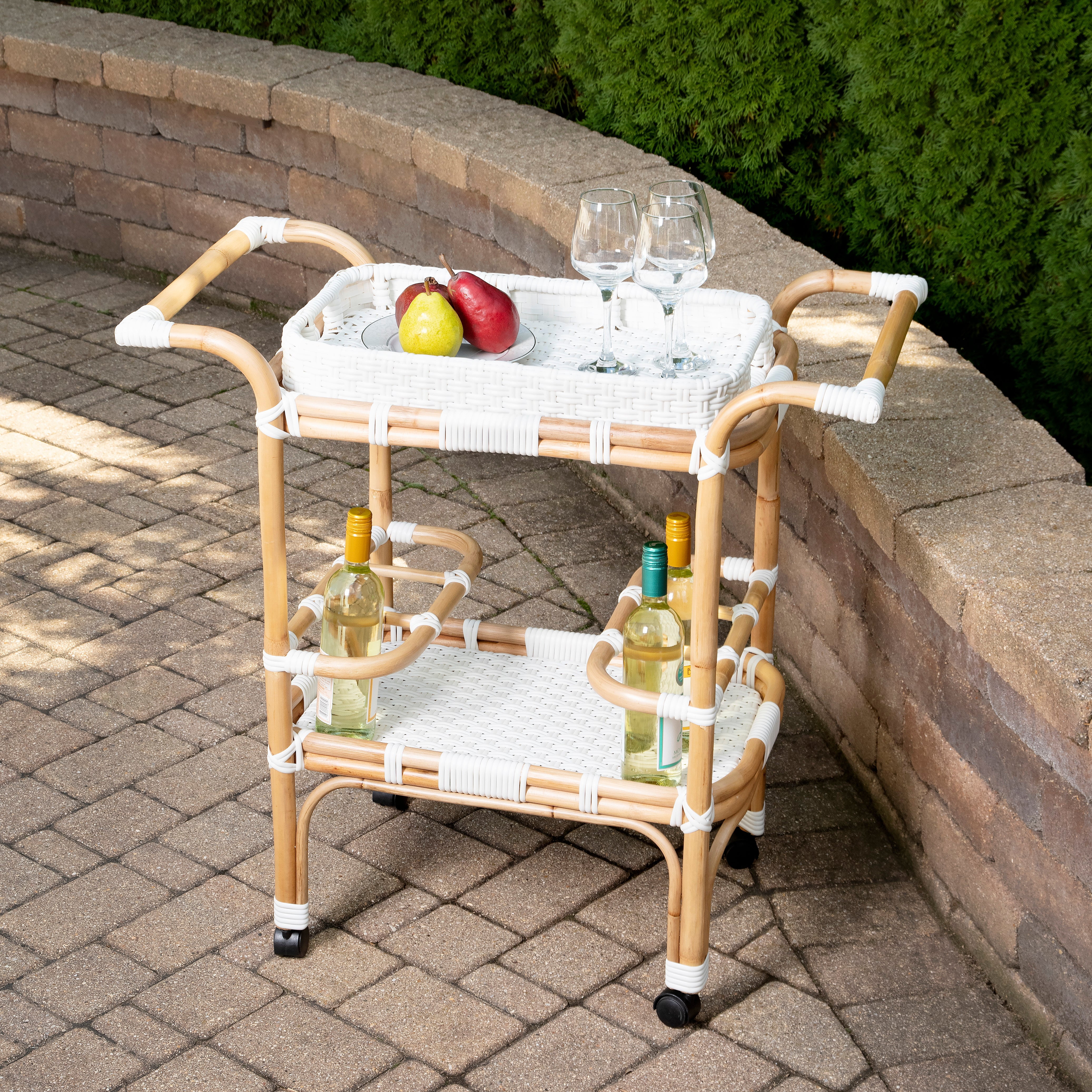 Butler Specialty Company Selena White Rattan Bar Cart