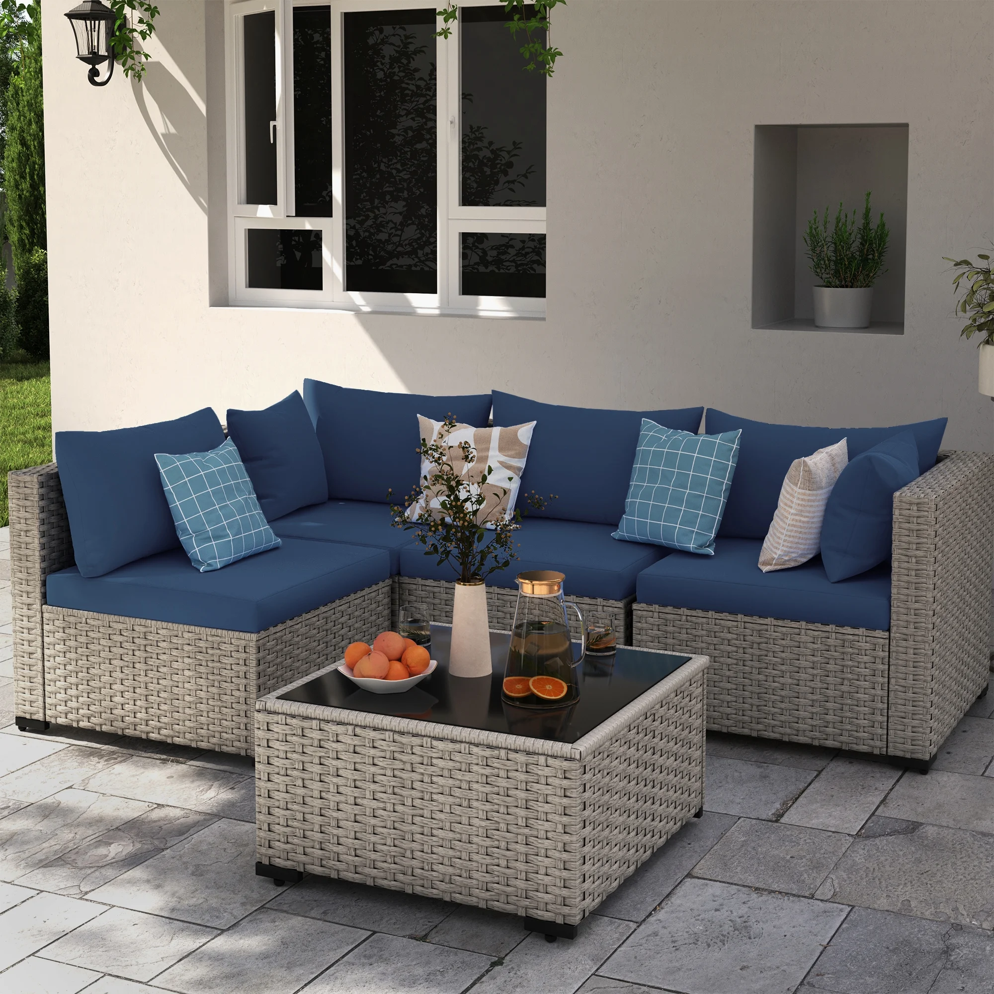 7 Pieces Patio Conversation Set, Outdoor Sectional PE Rattan Wicker Furniture Seat,Dark Gray - Image 34