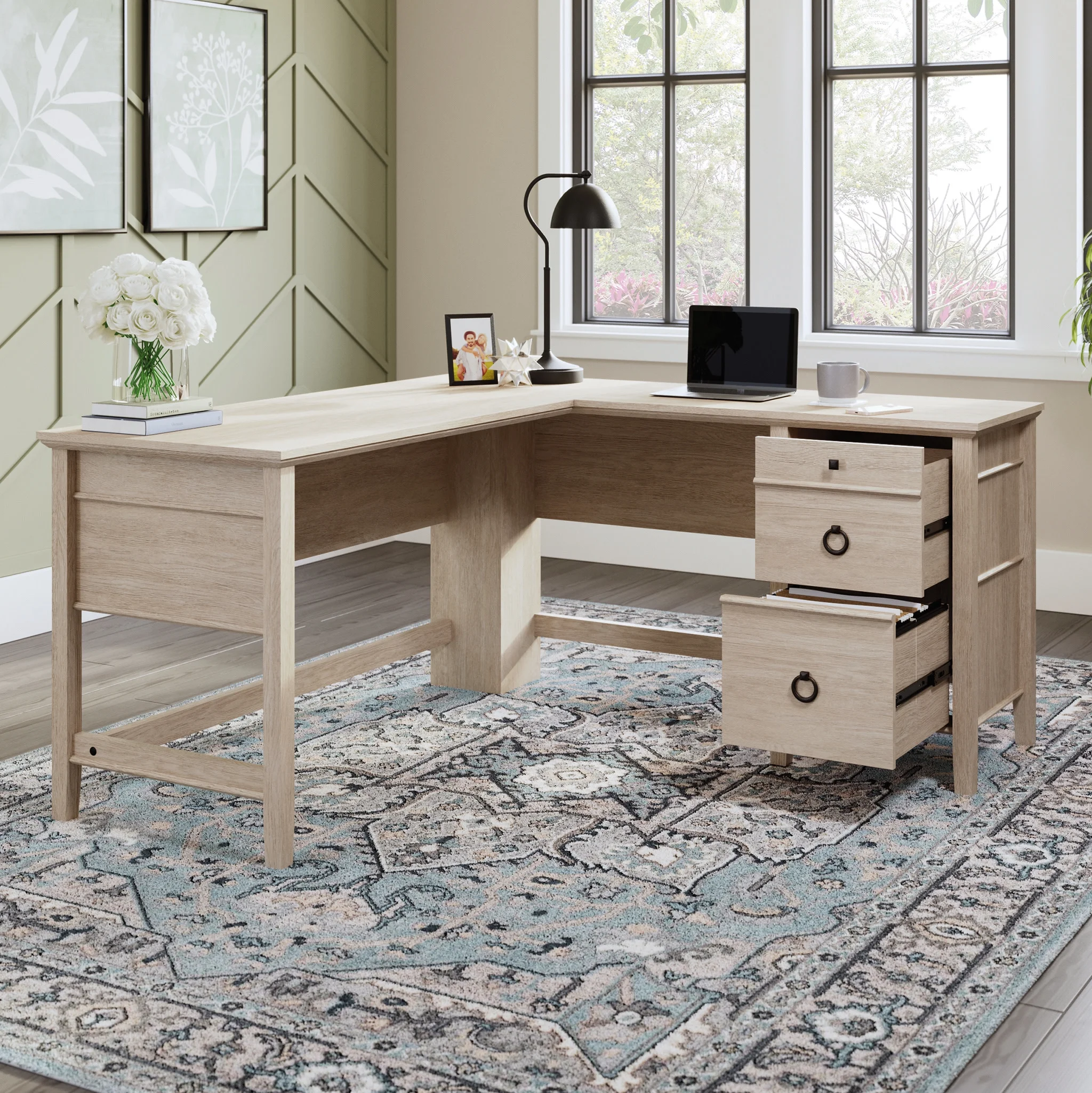 Sauder East Adara L-Shaped Computer Desk, Cascade Oak Finish