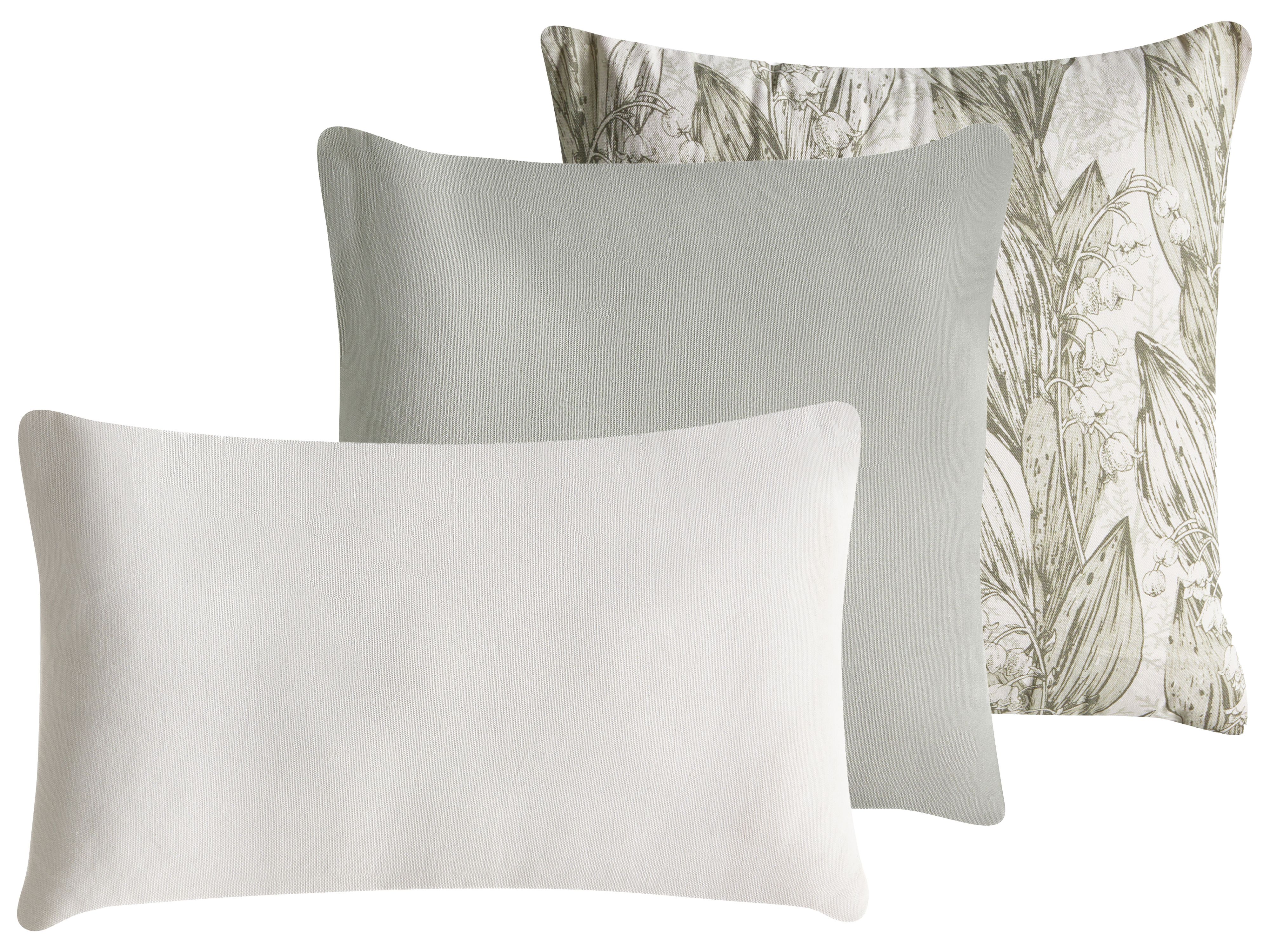 Set of 3 Decorative Cushions XYLOPIA Cotton 30 x 50 cm 45 x 45 cm Green Floral Pattern