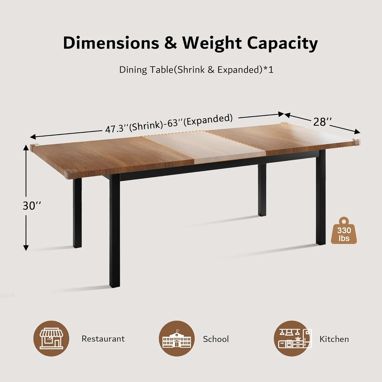 iPormis 63" Extendable Dining Table for 4-8, Square Wooden Dining Room Table with Metal Base, Modern Extendable Table for Small Kitchens, Dining Office Areas, Black - Image 17