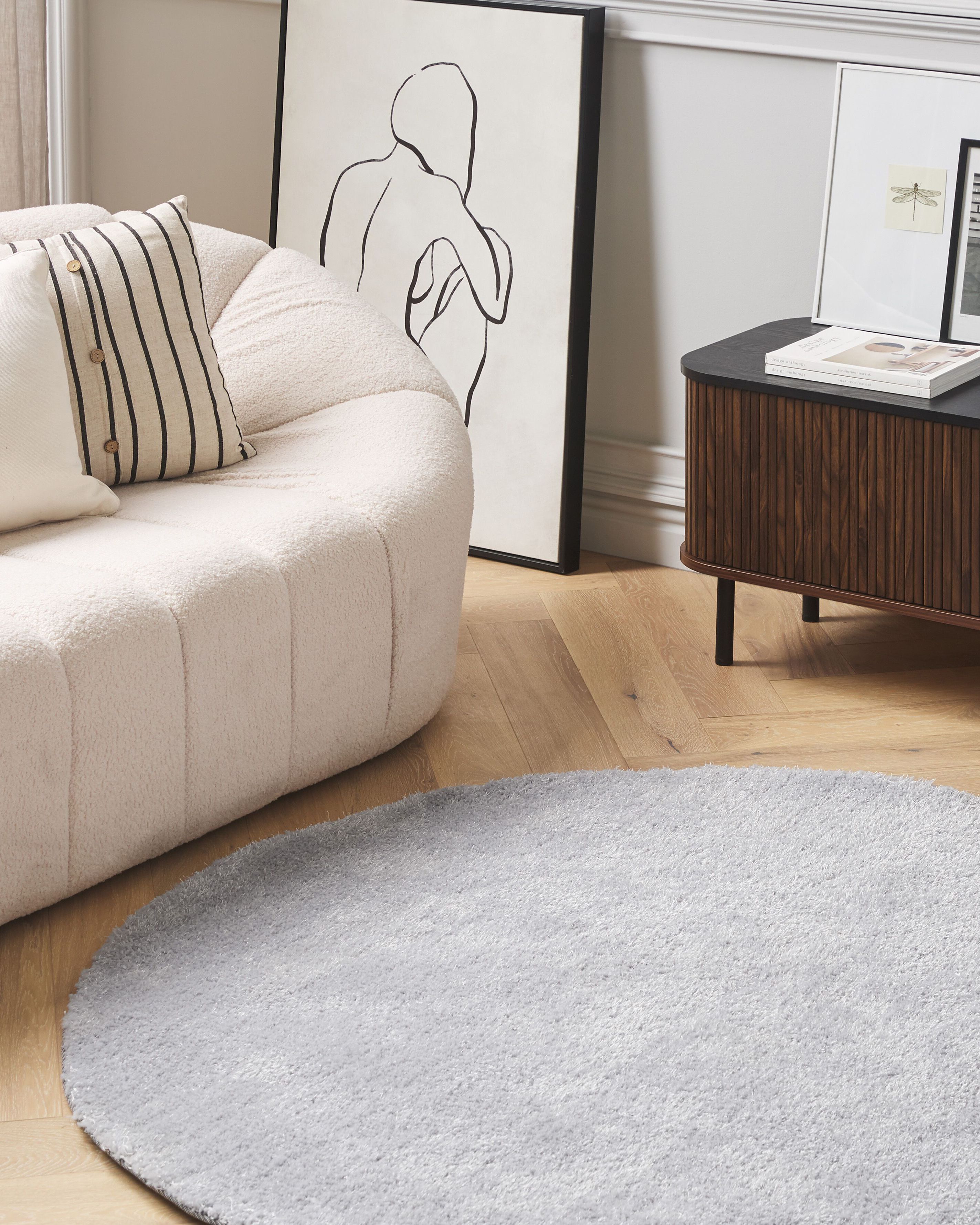 Shaggy Rug DEMRE Light Grey ø 140 cm