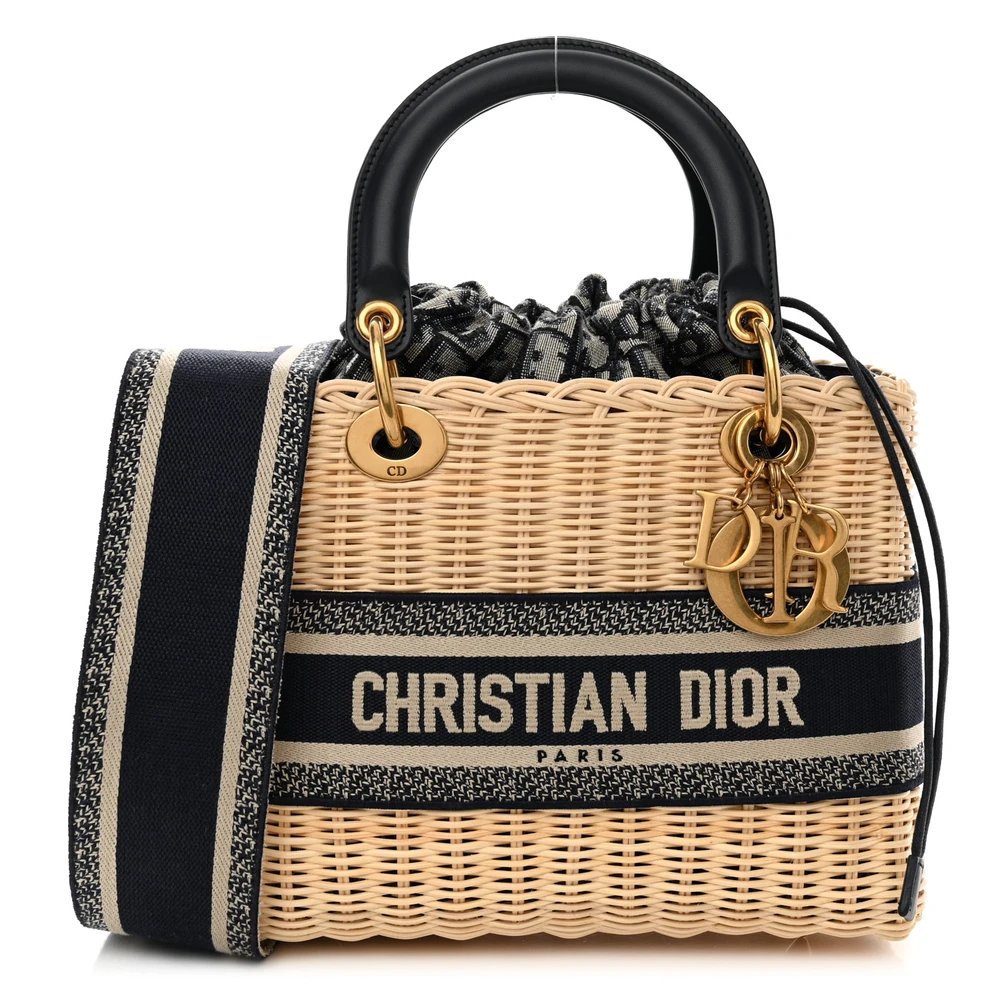 Mirror Quality Replica Lady Dior Wicker Blue Handbag