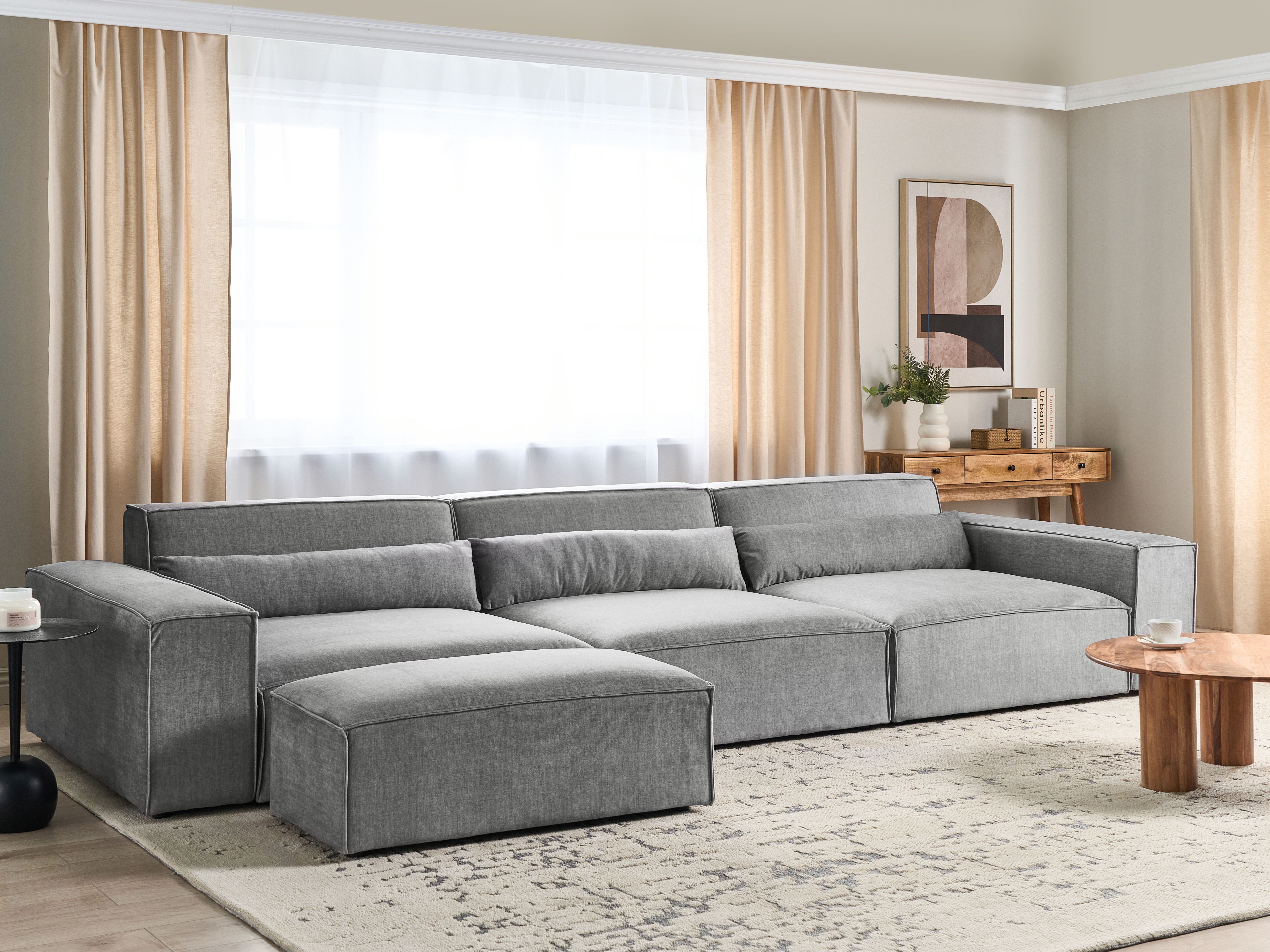 Modular Sofa 3 Seater HELLNAR Fabric Grey with Ottoman