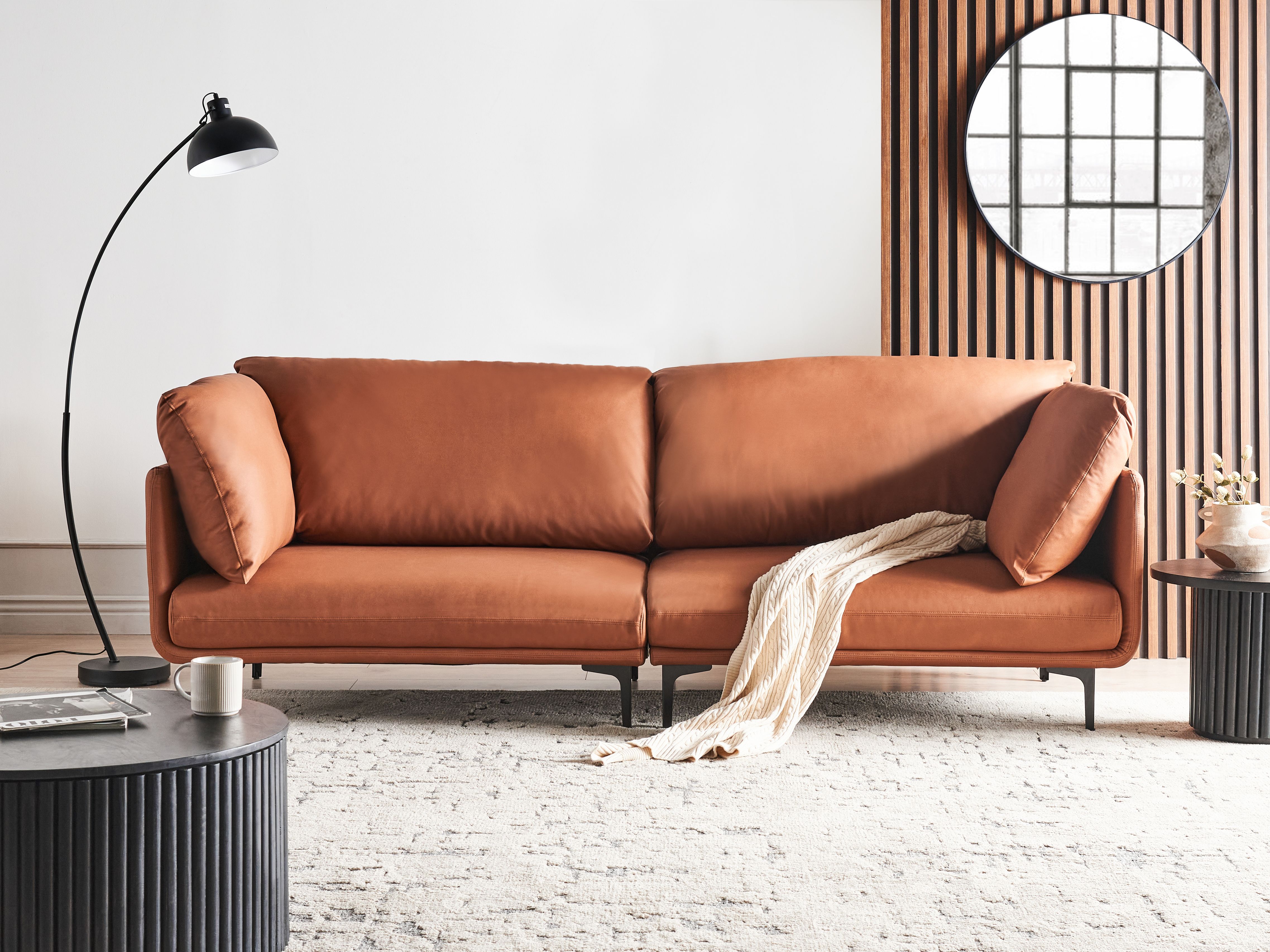 Sofa 3 Seater REVSNES Faux Leather Golden Brown