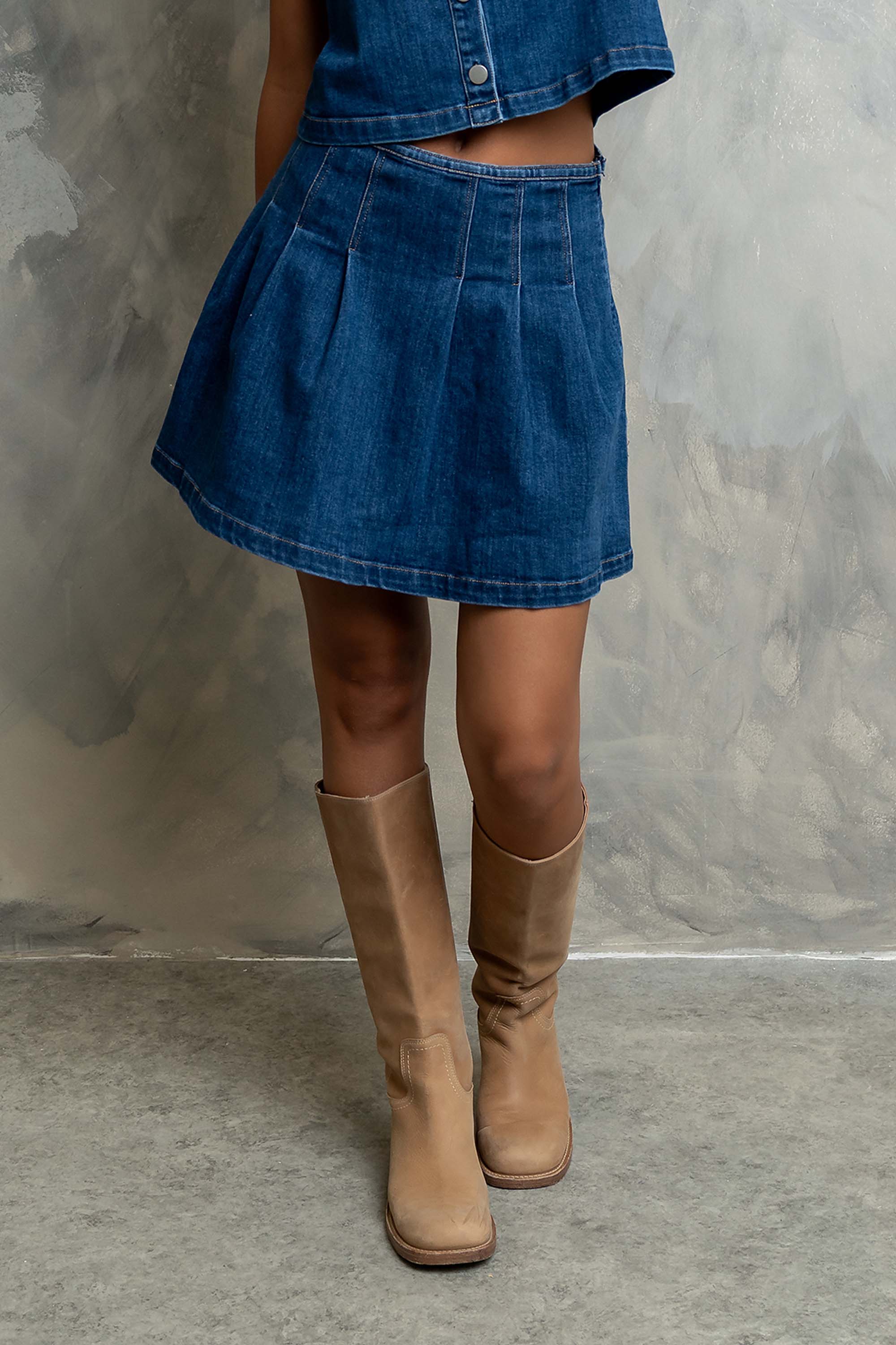 Alyssa Pleated Denim Mini Skirt
