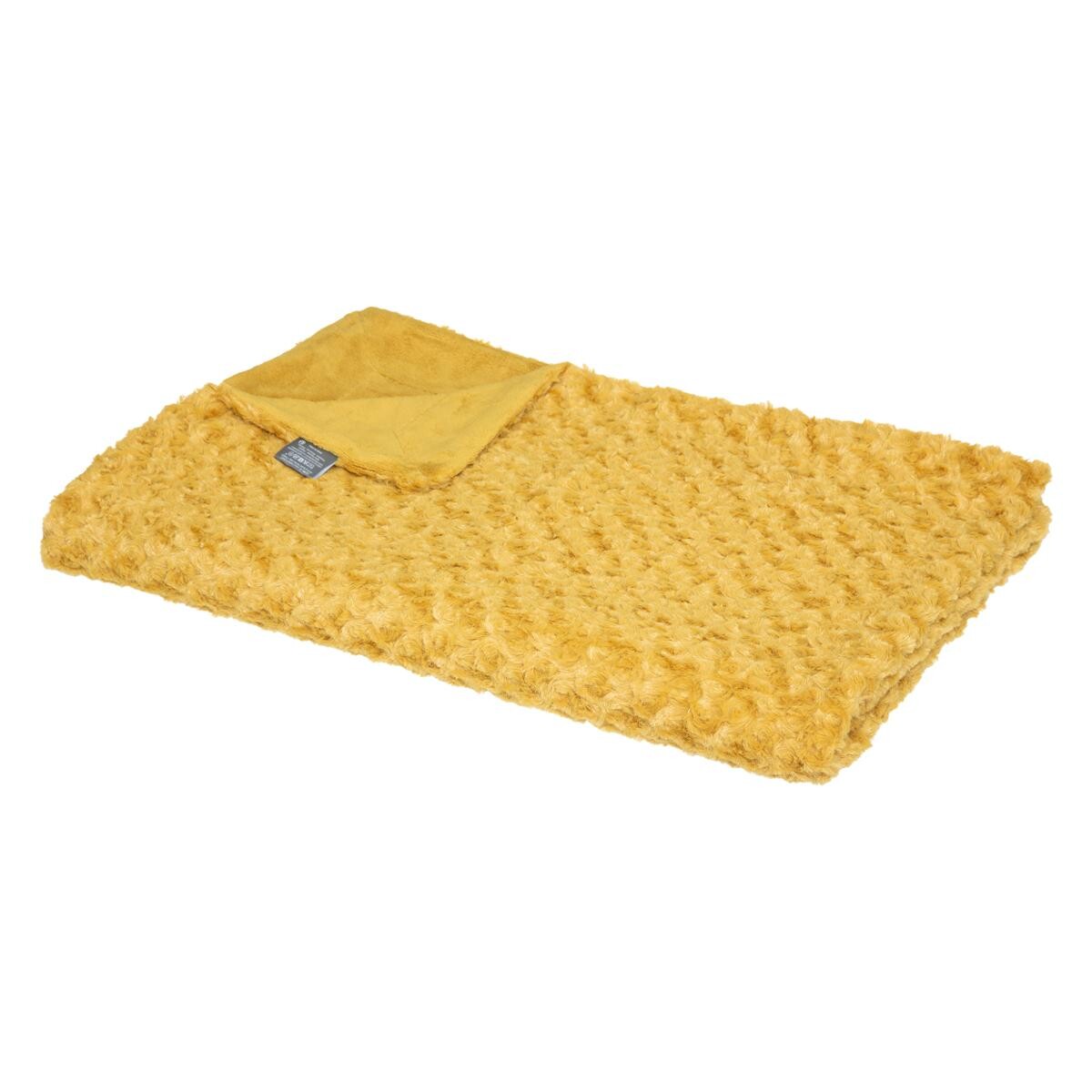 Faux fur plaid "Bouclette" Mustard yellow, 120x160 cm