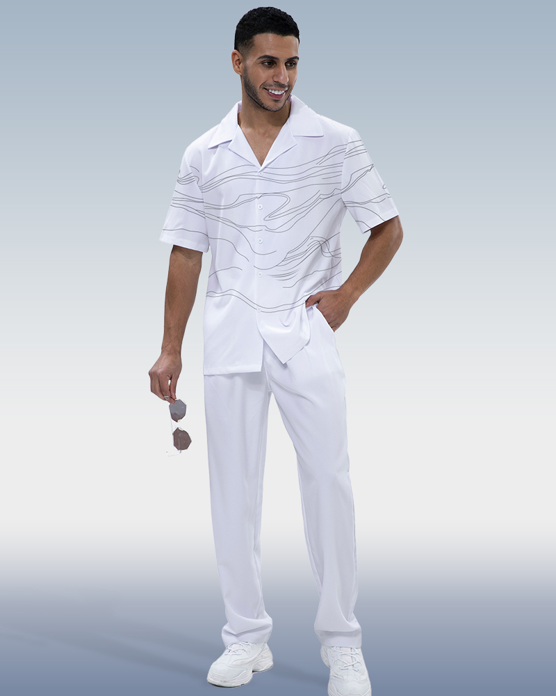 White Lineart Print 2-Piece Walking Set