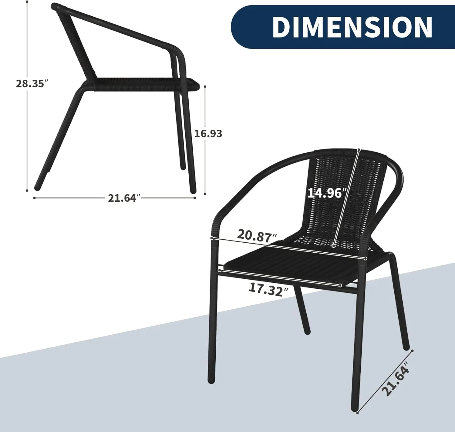 ELPOSUN Outdoor Dining Chairs Set of 6, Wicker Patio Chairs with Metal Frame, Rattan Indoor-Outdoor Chairs for Bistro, Deck, Backyard, Porch, Restaurant Stack Chair 6 Pack (Black) - Image 8