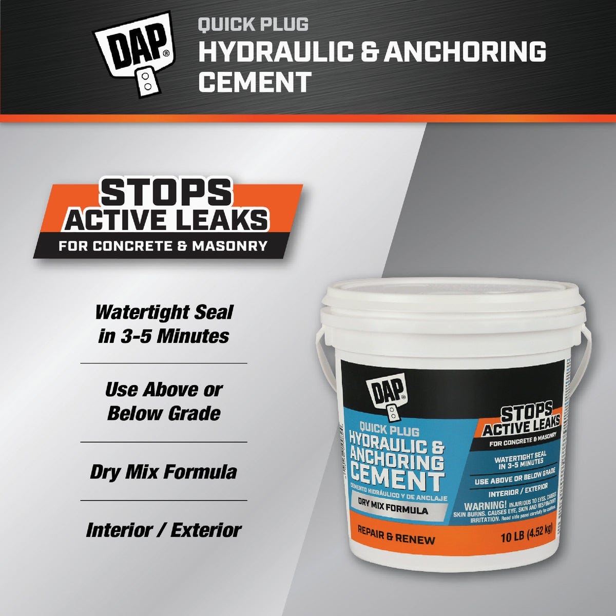 Dap 10 Lb. Quick Plug Hydraulic & Anchoring Cement, Gray