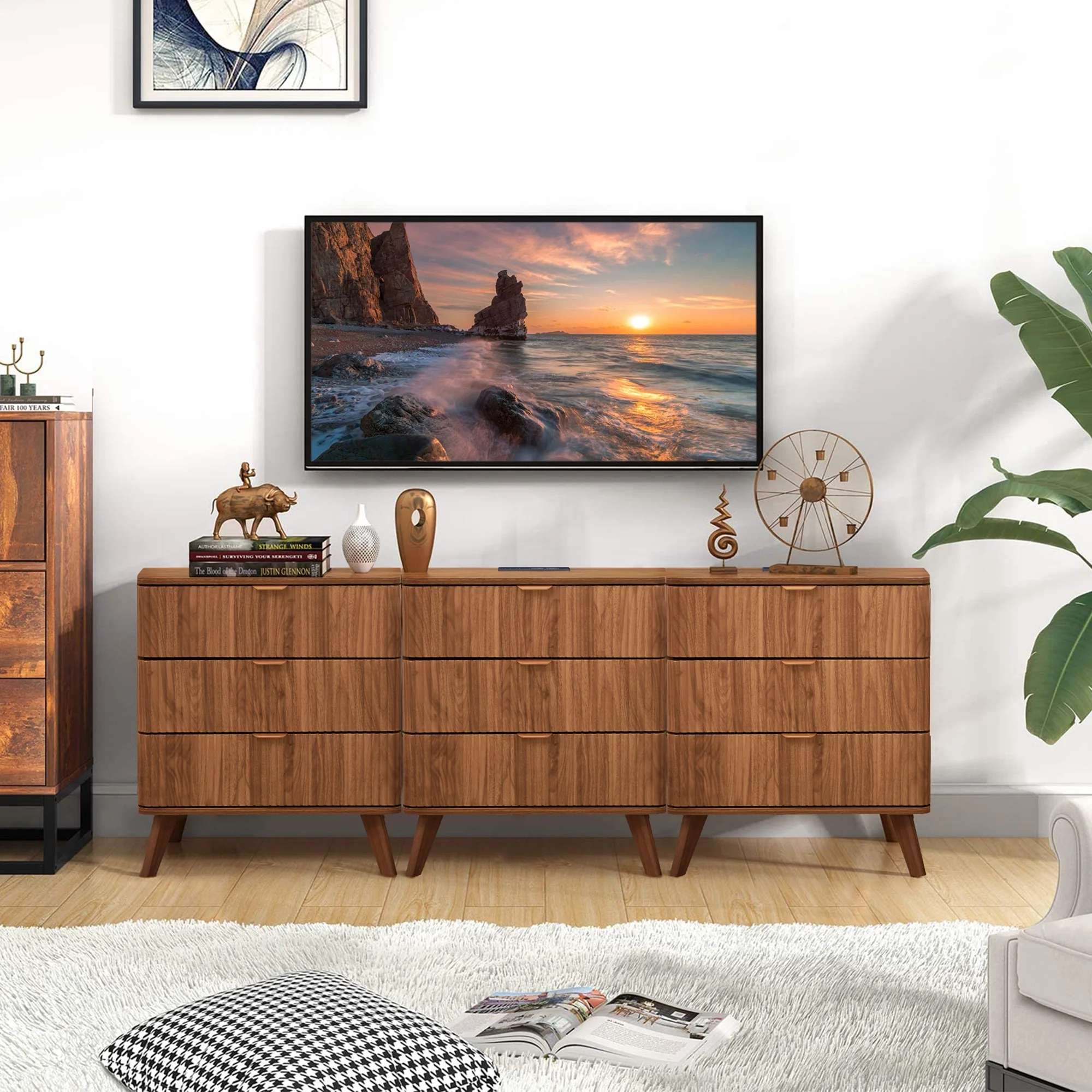 YOCWO Fluted Nightstand for Bedroom Set of 2 , Wood Bedside Table Set of 2 with Drawers, Black - Image 46