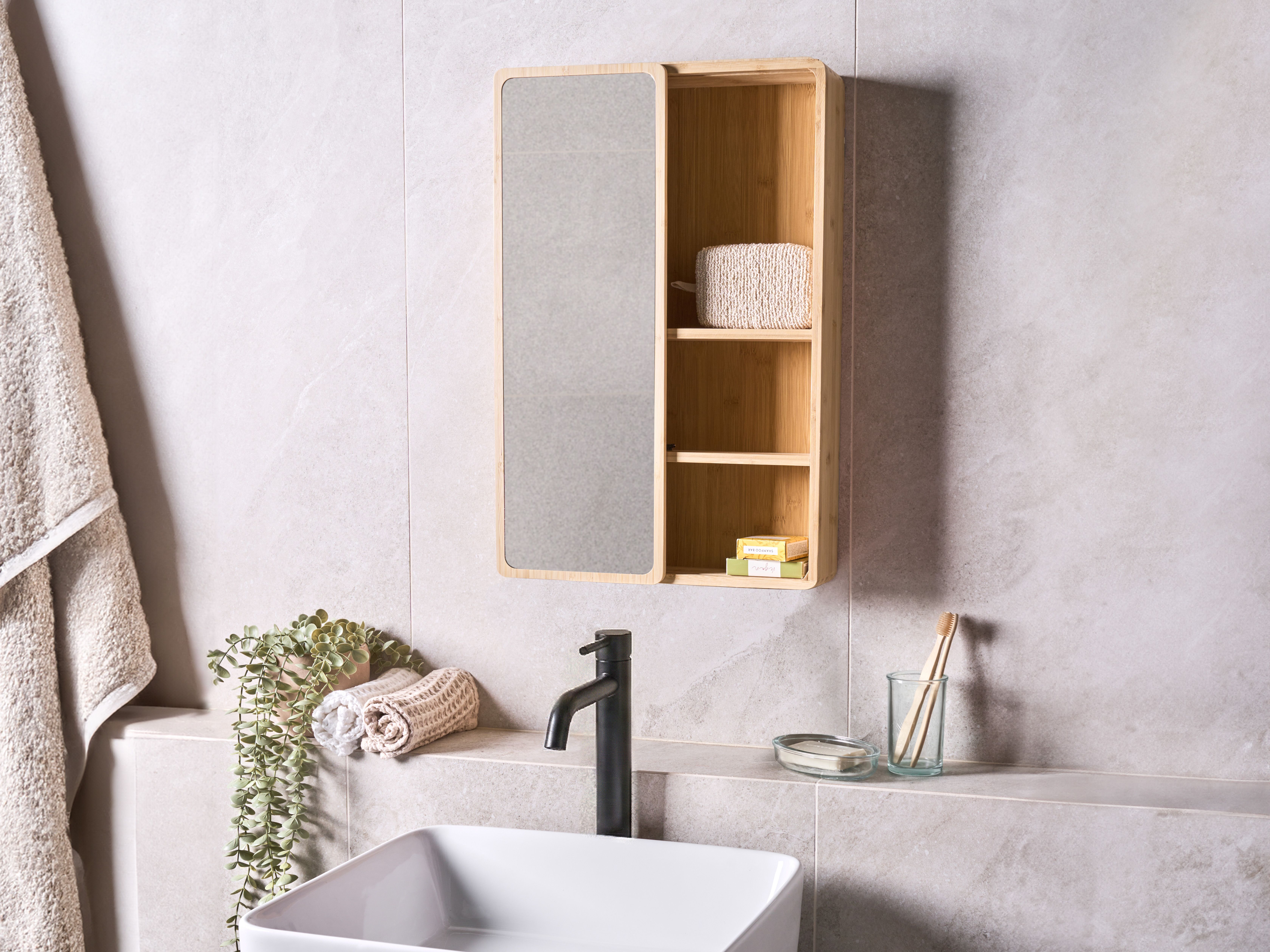 Bathroom Wall Mounted Mirror Cabinet GUATAVITA 41 cm 61 cm Light Brown