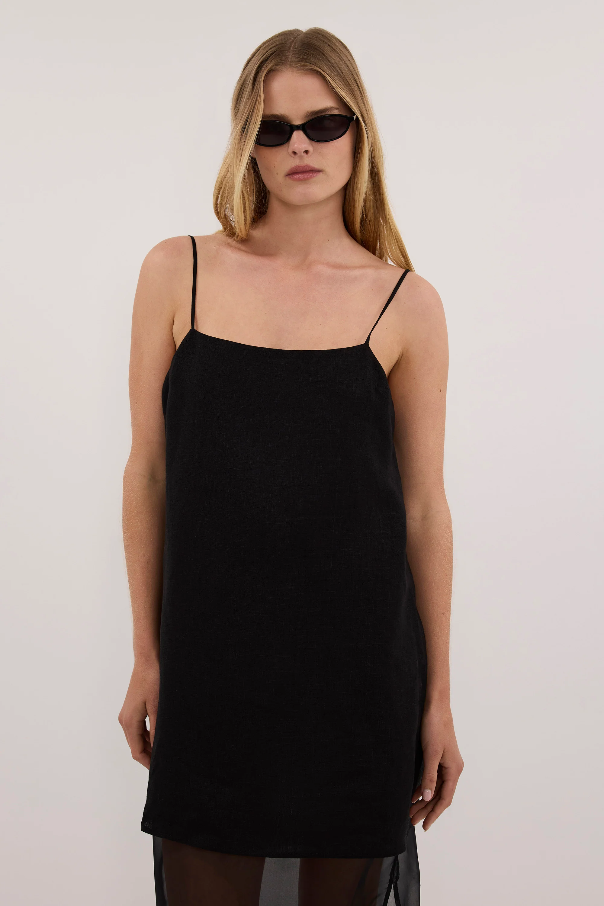 LILYANA BLACK LINEN SILK ORGANZA MAXI DRESS