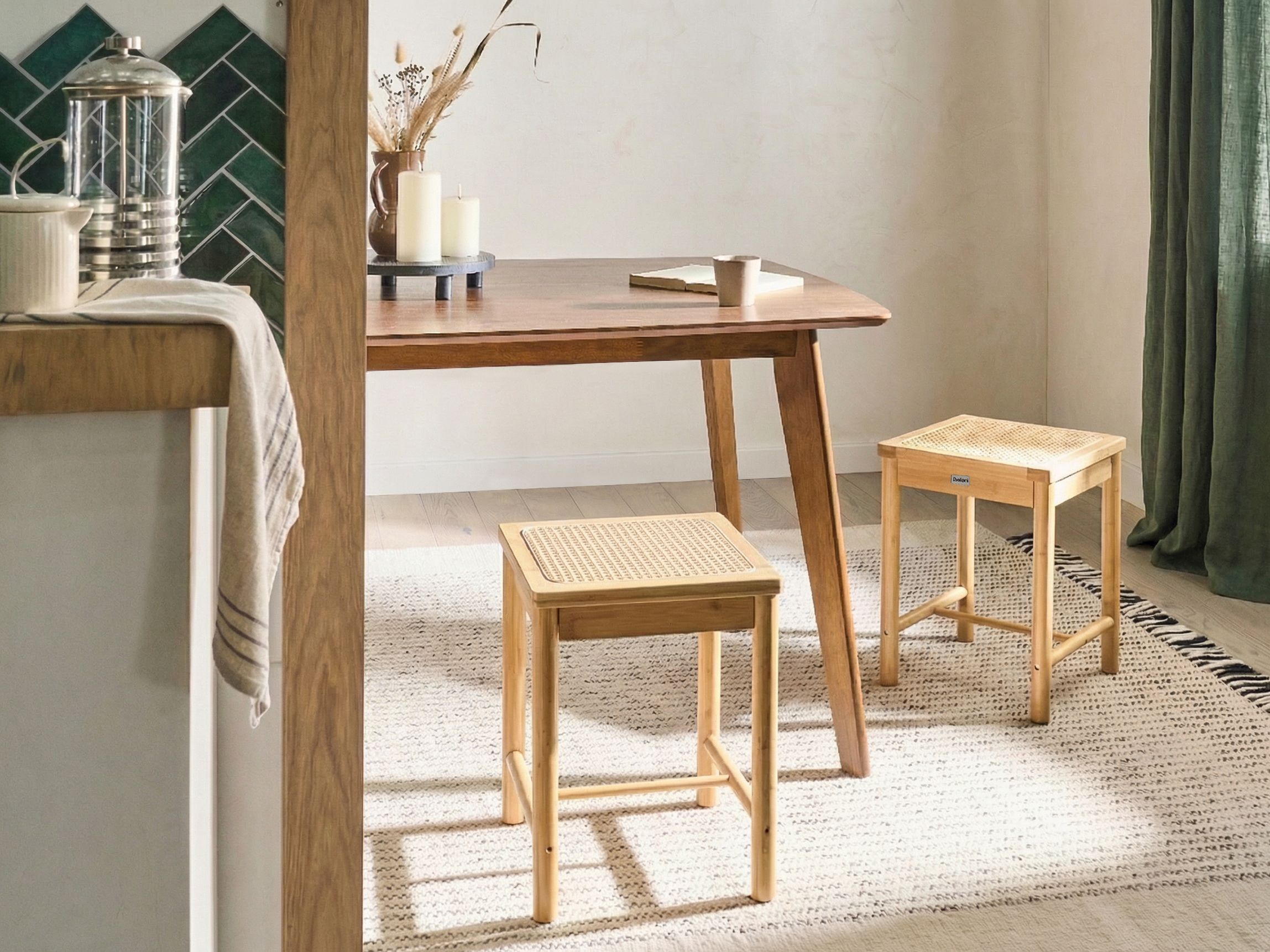 Set of 2 Stools EVIRES Bamboo Light Brown