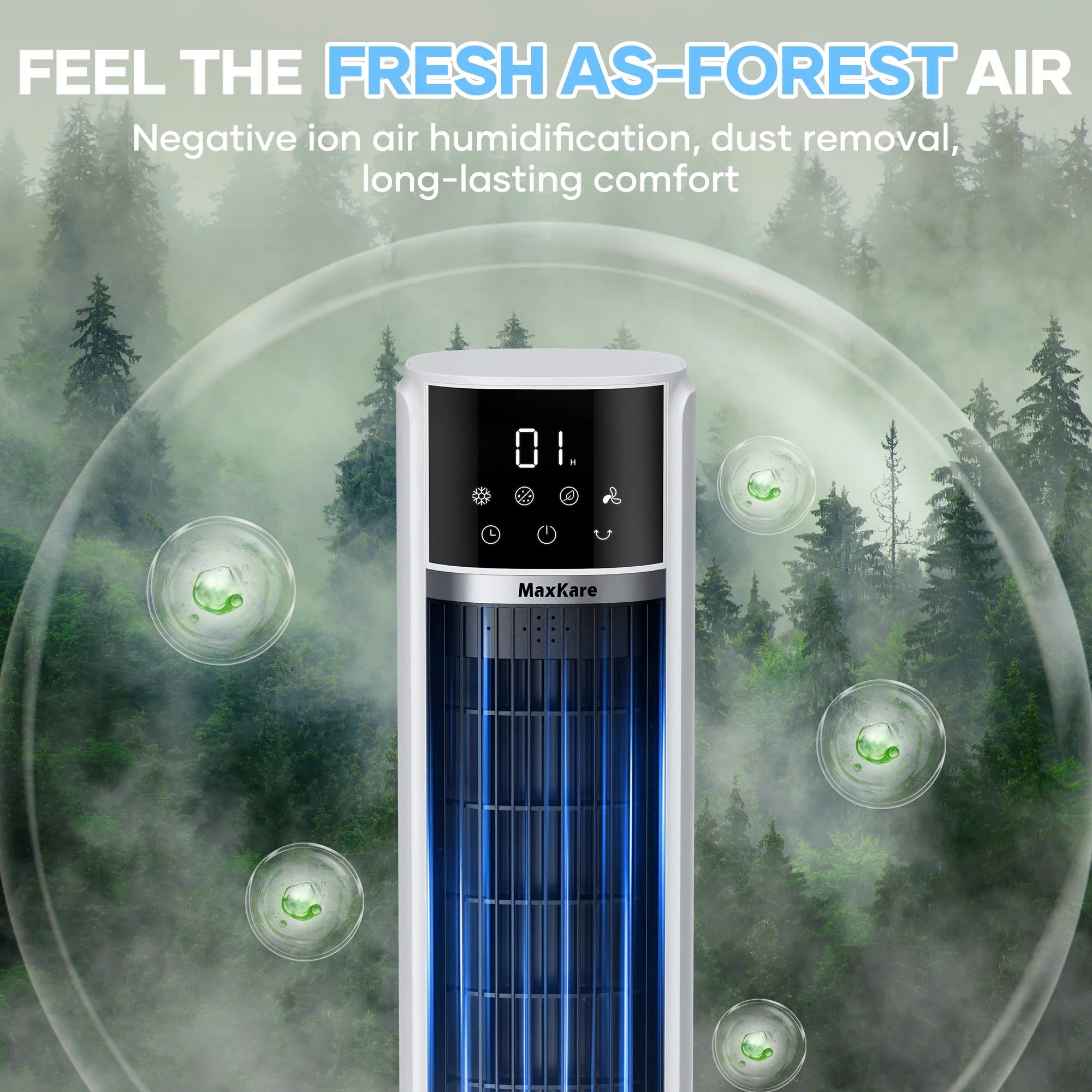 MaxKare 3-in-1 Tower Fan, Air Cooler with FCC & ETL, Humidifier for Office & Bedroom, 40'' High, White - Image 2