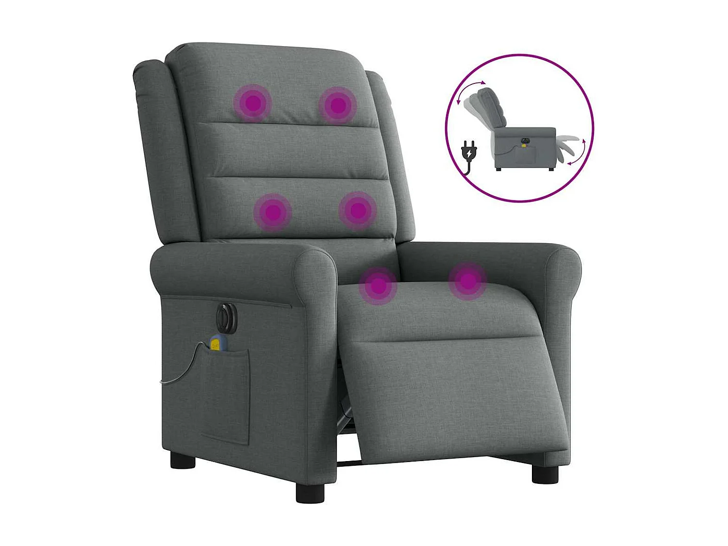 Fauteuil inclinable électrique-Chaise de relax-Fauteuil de Massage gris foncé tissu SHL2787