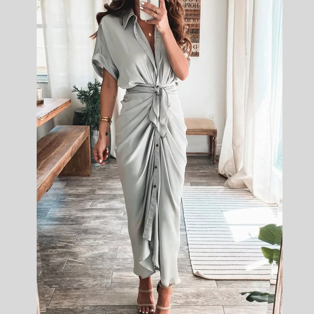 Tie-Waist Button-Down Midi Dress - ZKZOOK